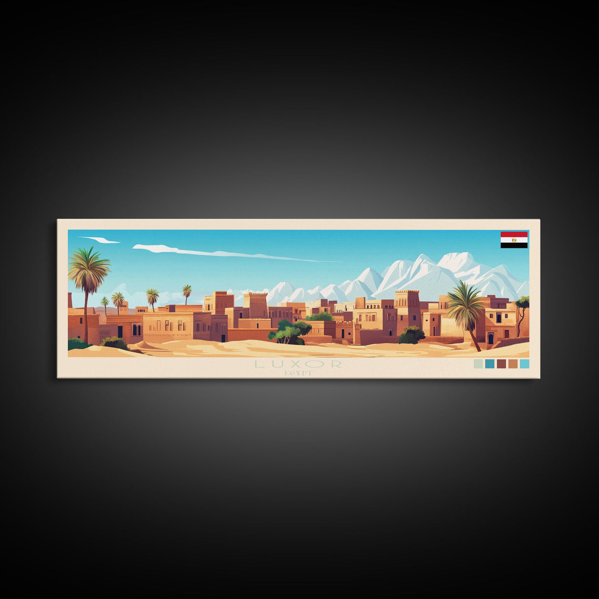 Luxor, Egypt Travel Poster Panoramic Canvas Print, Luxor, Egypt Painting, Egypt Art, Luxor Travel Art, Guest Room Painting