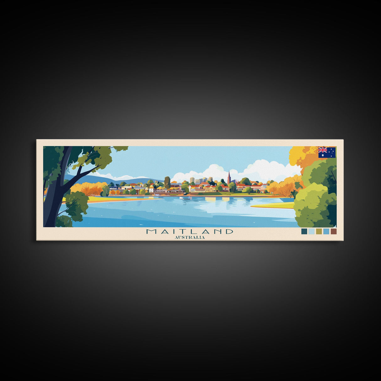 Maitland, Australia Panoramic Travel Poster Canvas Print, Maitland, Australia Painting, Australia Art, Maitland Panoramic Travel Art, Travel Painting