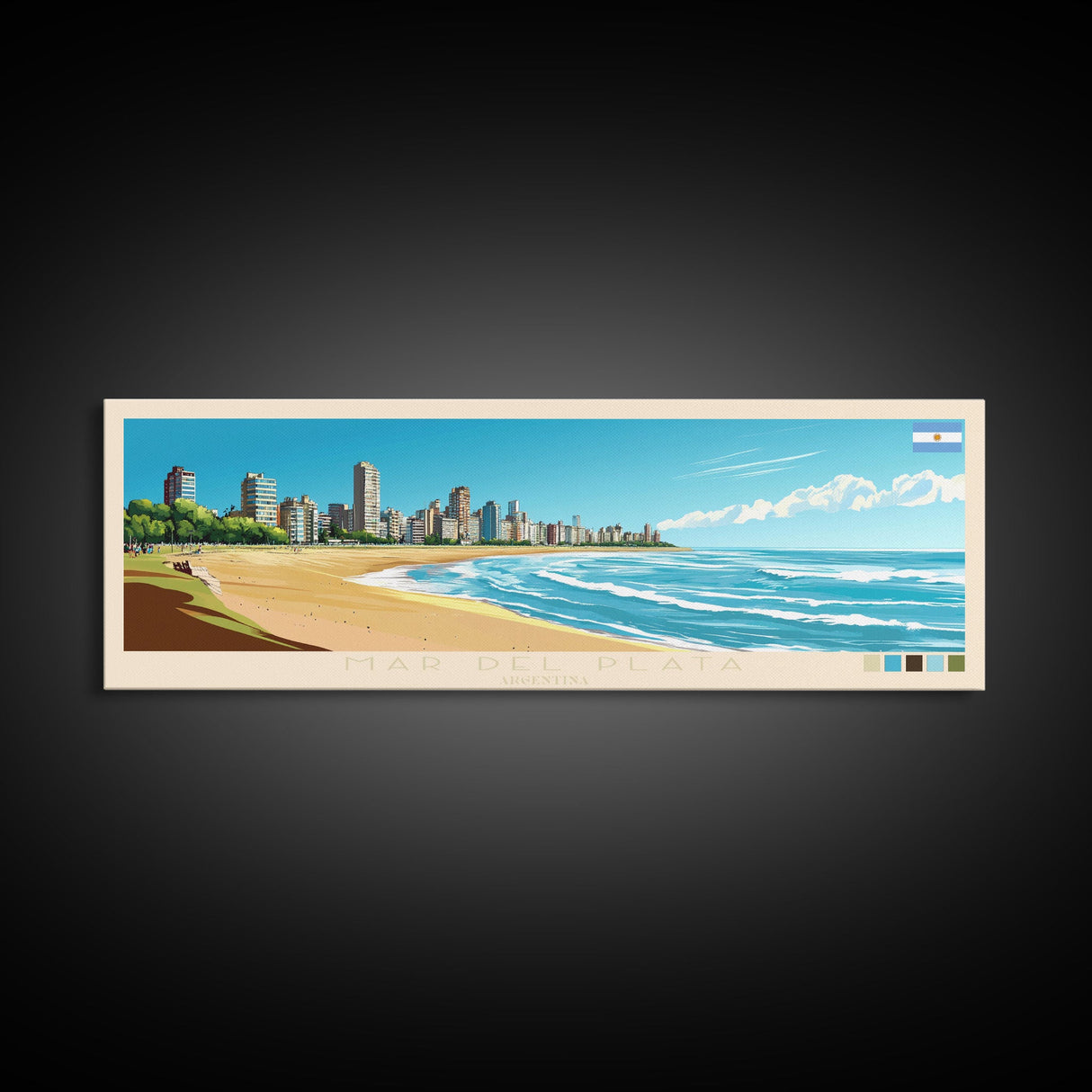 Mar del Plata, Argentina Travel Poster Panoramic Canvas Print, Mar del Plata, Argentina Painting, Argentina Art, Mar del Plata Travel Art, Guest Room Painting