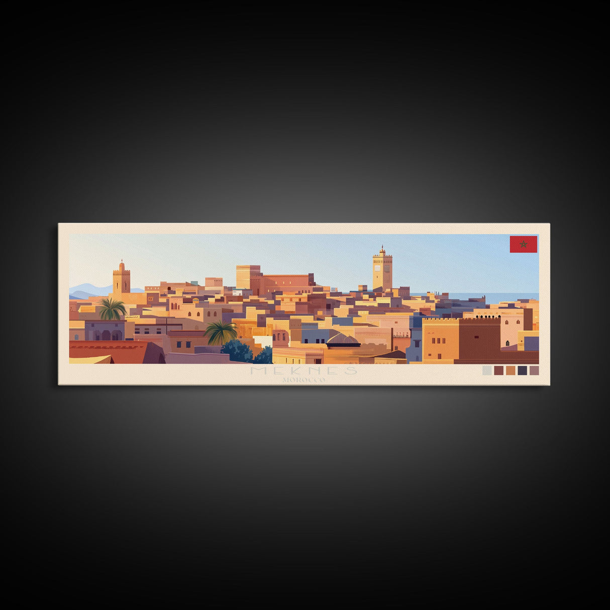 Meknes, Morocco Panoramic Travel Poster Canvas Print, Meknes, Morocco Painting, Morocco Art, Meknes Travel Art, Guest Room Painting