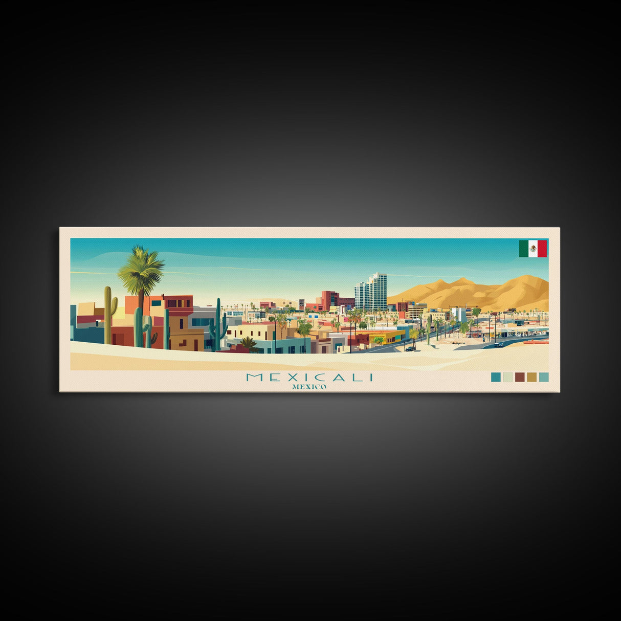 Mexicali, Mexico Panoramic Travel Poster Canvas Print, Mexicali, Mexico Painting, Mexico Art, Mexicali Panoramic Travel Art, Travel Painting