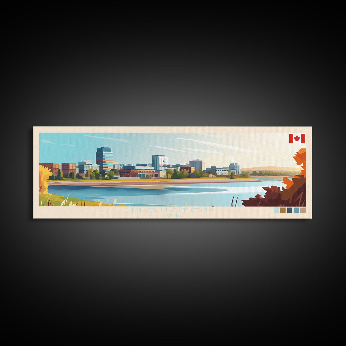 Moncton, Canada Travel Poster Panoramic Canvas Print, Moncton, Canada Painting, Canada Art, Moncton Travel Art, Guest Room Painting