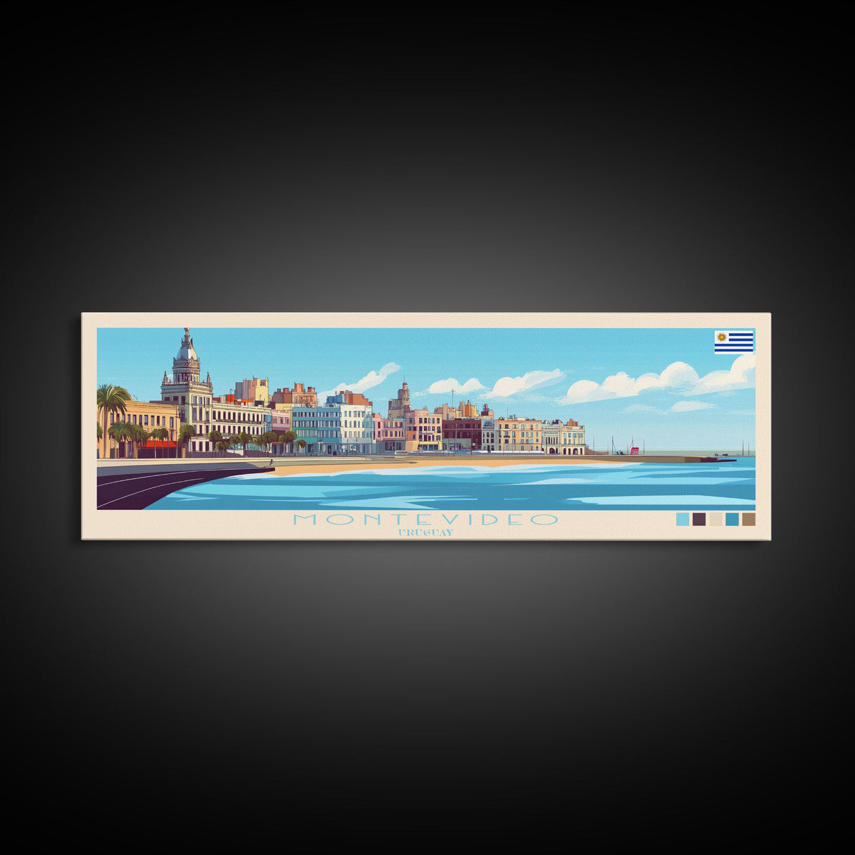 Montevideo, Uruguay Panoramic Travel Poster Canvas Print, Montevideo, Uruguay Painting, Uruguay Art, Montevideo Panoramic Travel Art, Travel Painting