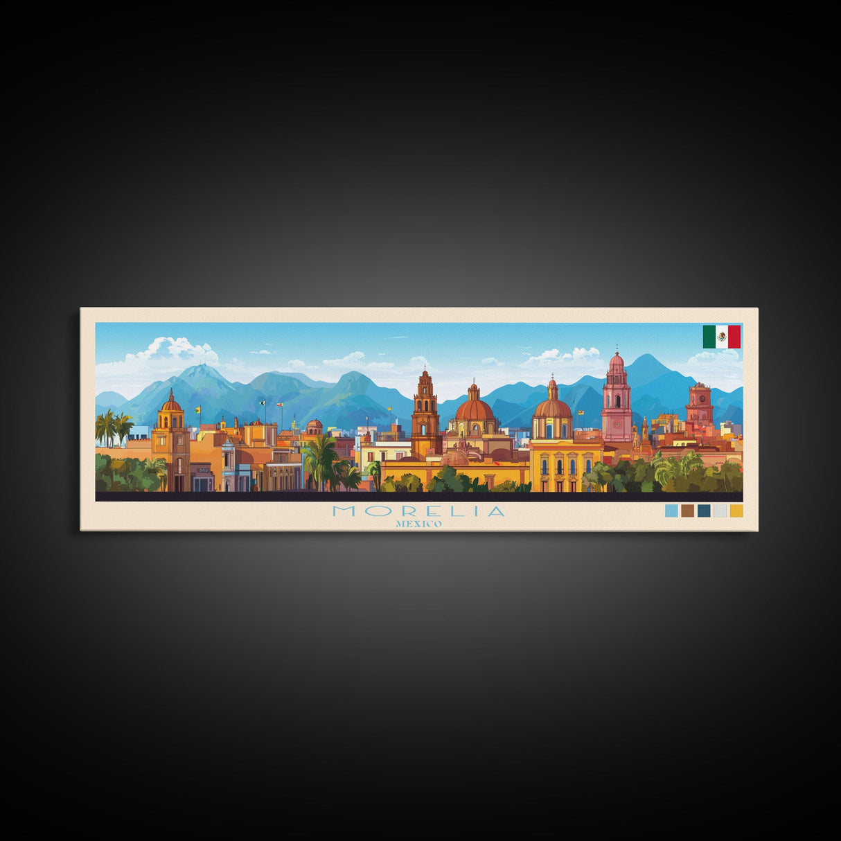 Morelia, Mexico Panoramic Travel Poster Canvas Print, Morelia, Mexico Painting, Mexico Art, Morelia Travel Art, Living Room Painting