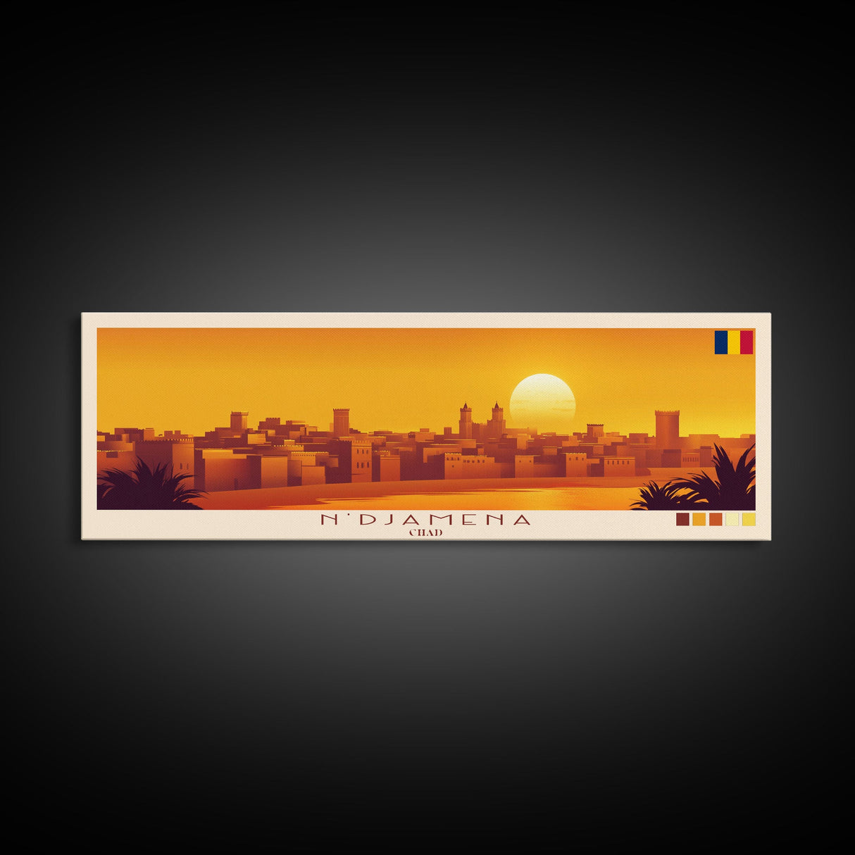 N'Djamena, Chad Panoramic Travel Poster Canvas Print, N'Djamena, Chad Painting, Chad Art, N'Djamena Travel Art, Guest Room Painting