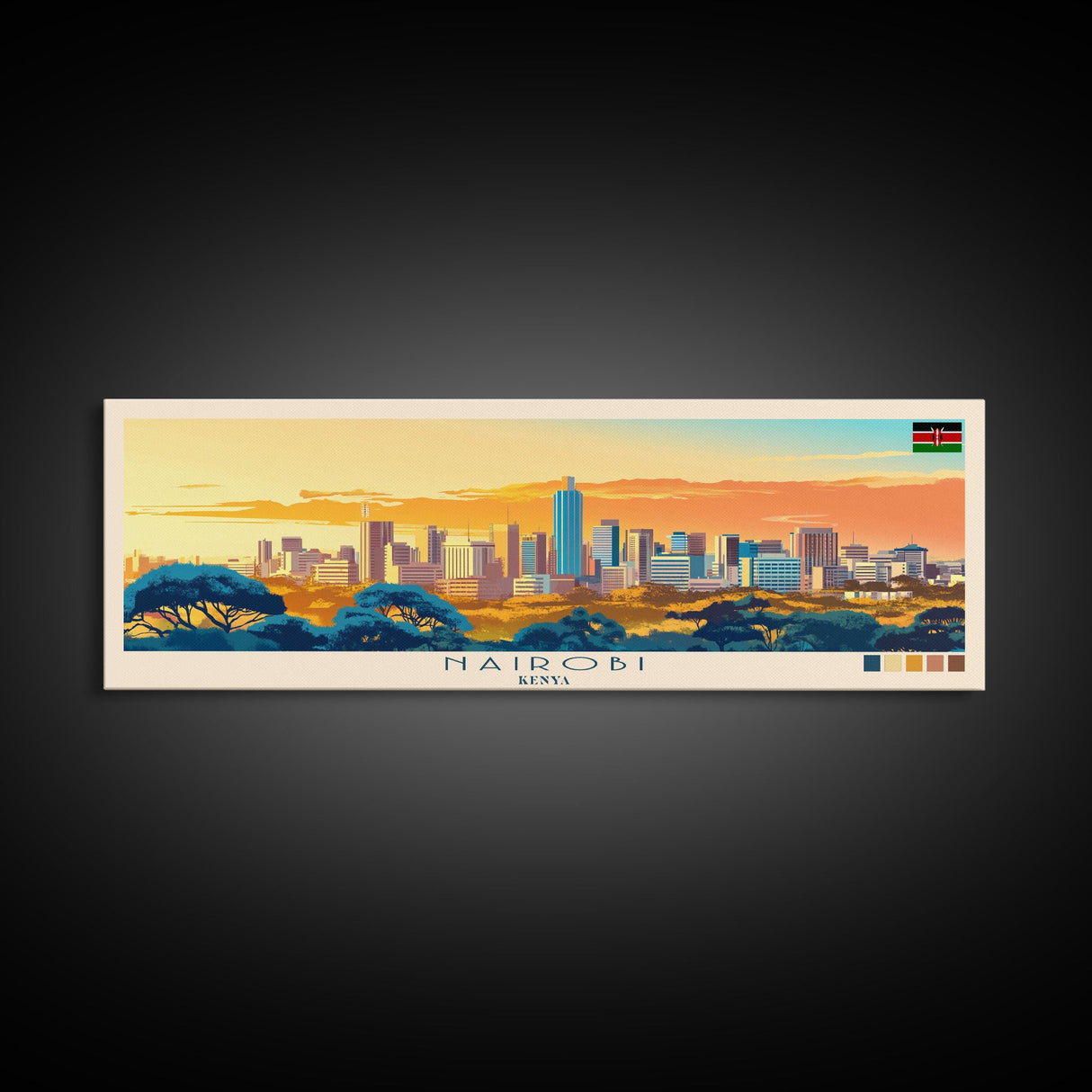 Nairobi, Kenya Panoramic Travel Poster Canvas Print, Nairobi, Kenya Painting, Kenya Art, Nairobi Travel Art, Living Room Painting