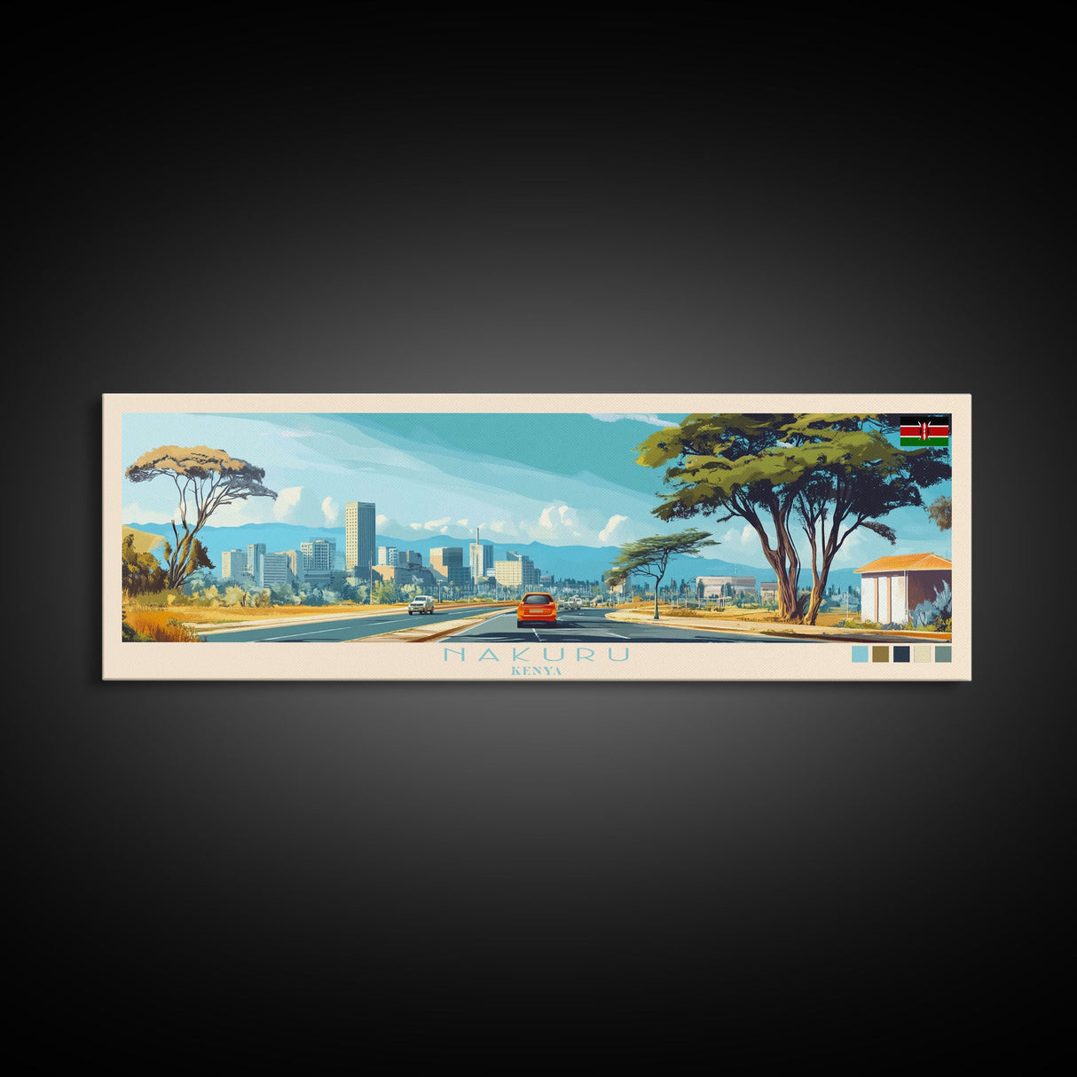 Nakuru, Kenya Travel Poster Panoramic Canvas Print, Nakuru, Kenya Painting, Kenya Art, Nakuru Travel Art, Guest Room Painting