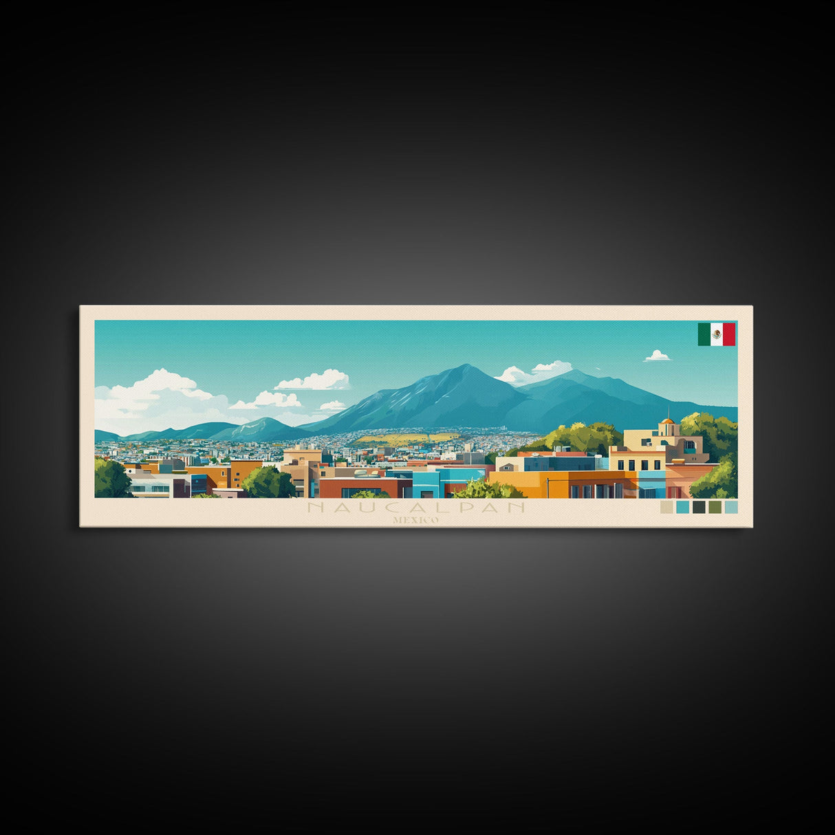 Naucalpan, Mexico Panoramic Travel Poster Canvas Print, Naucalpan, Mexico Painting, Mexico Art, Naucalpan Travel Art, Living Room Painting