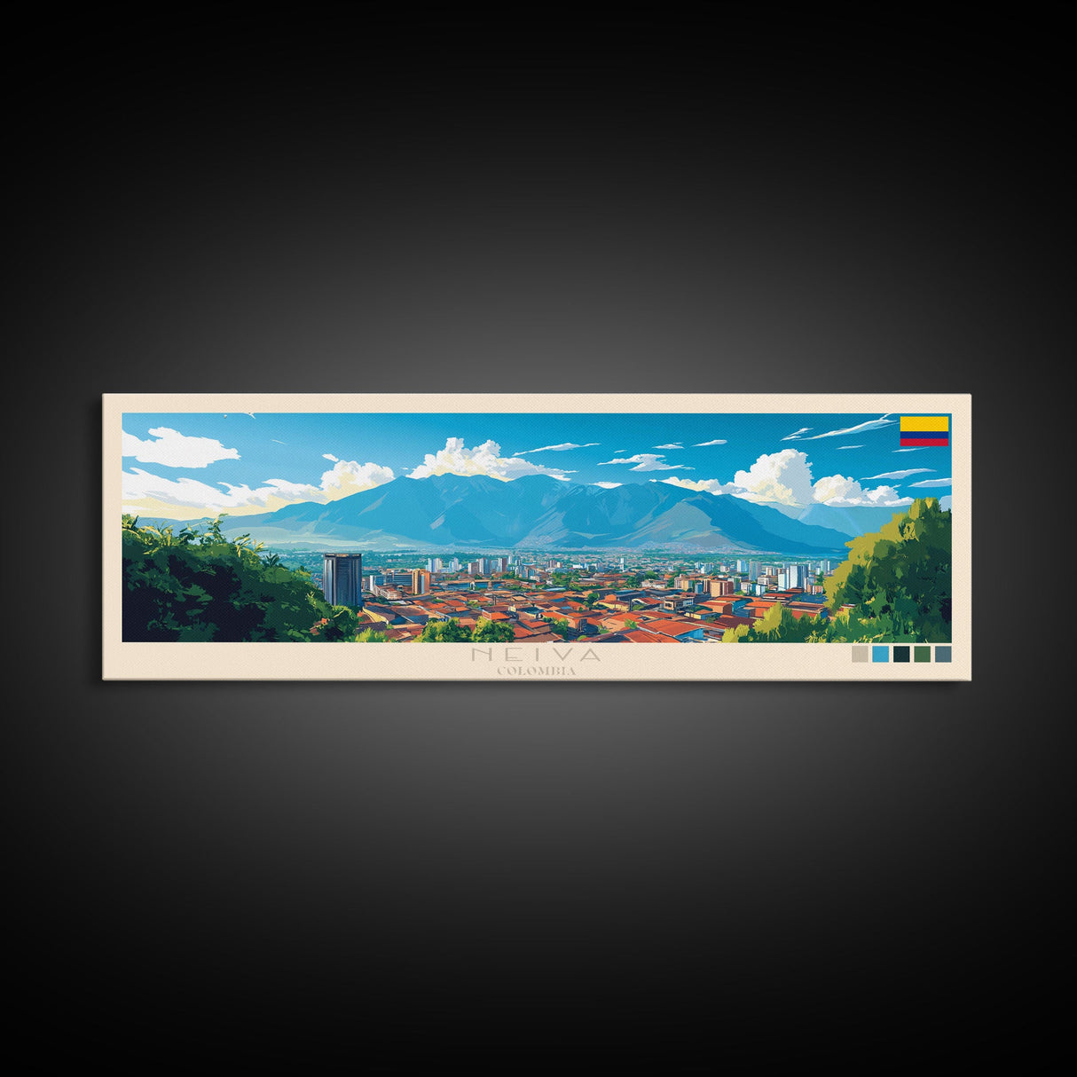 Neiva, Colombia Panoramic Travel Poster Canvas Print, Neiva, Colombia Painting, Colombia Art, Neiva Panoramic Travel Art, Travel Painting