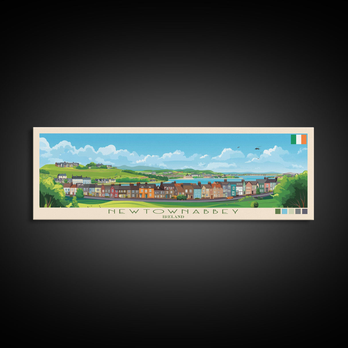 Newtownabbey, Ireland Panoramic Travel Poster Canvas Print, Newtownabbey, Ireland Painting, Ireland Art, Newtownabbey Travel Art, Living Room Painting