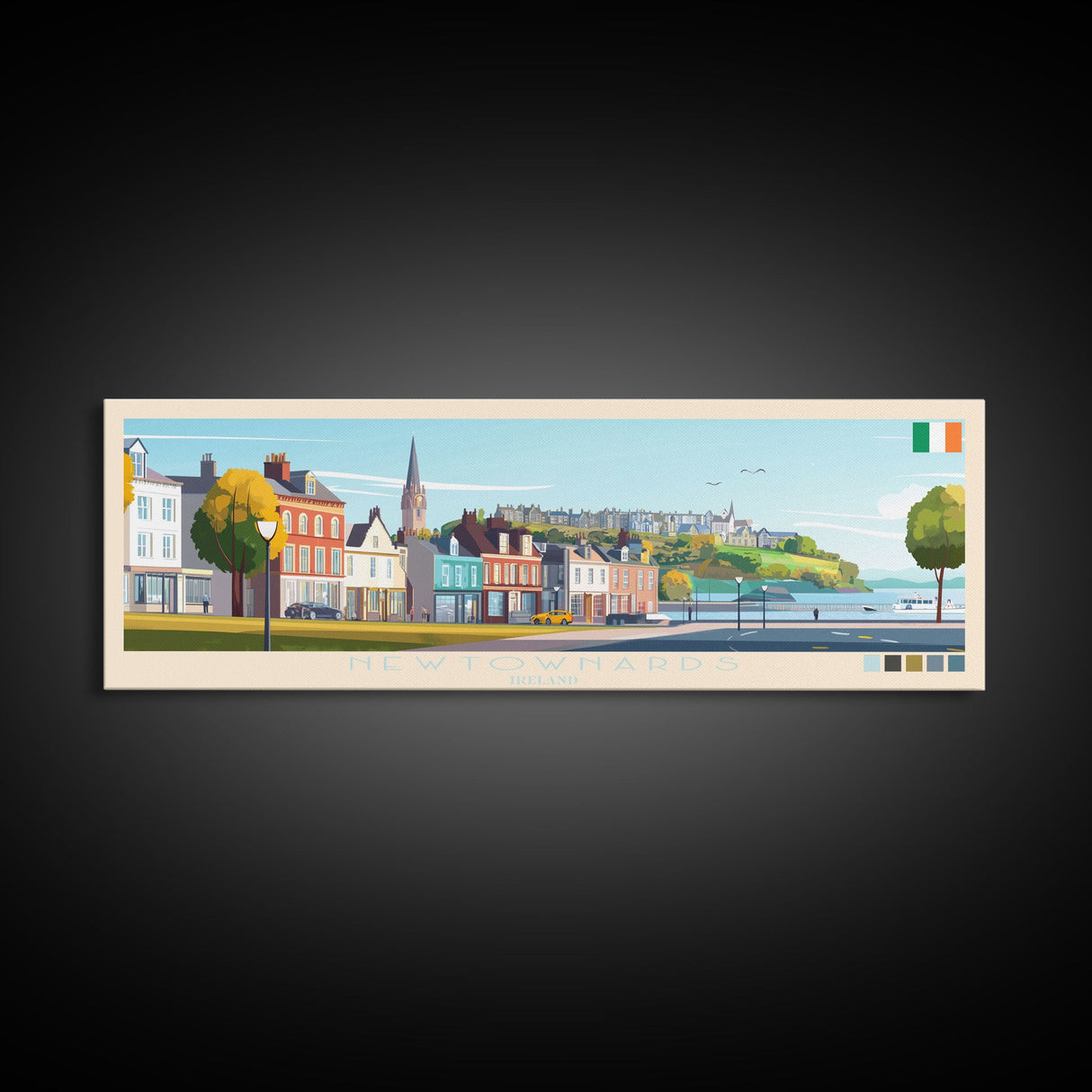 Newtownards, Ireland Travel Poster Panoramic Canvas Print, Newtownards, Ireland Painting, Ireland Art, Newtownards Travel Art, Guest Room Painting