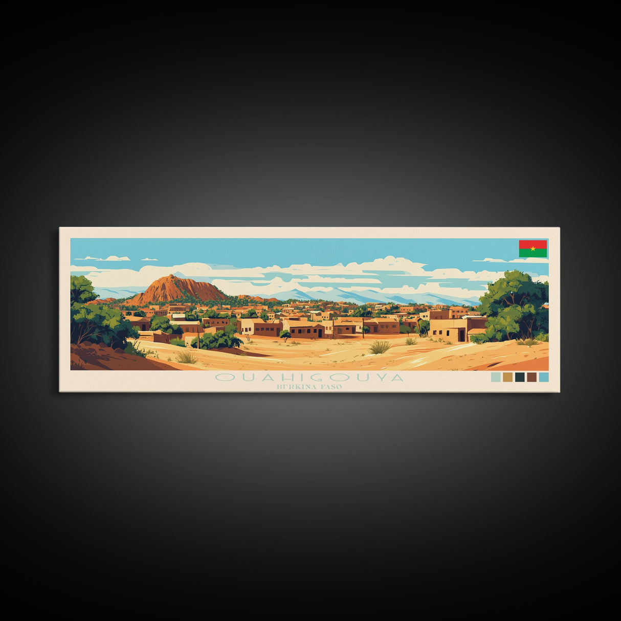 Ouahigouya, Burkina Faso Panoramic Travel Poster Canvas Print, Ouahigouya, Burkina Faso Painting, Burkina Faso Art, Ouahigouya Travel Art, Guest Room Painting