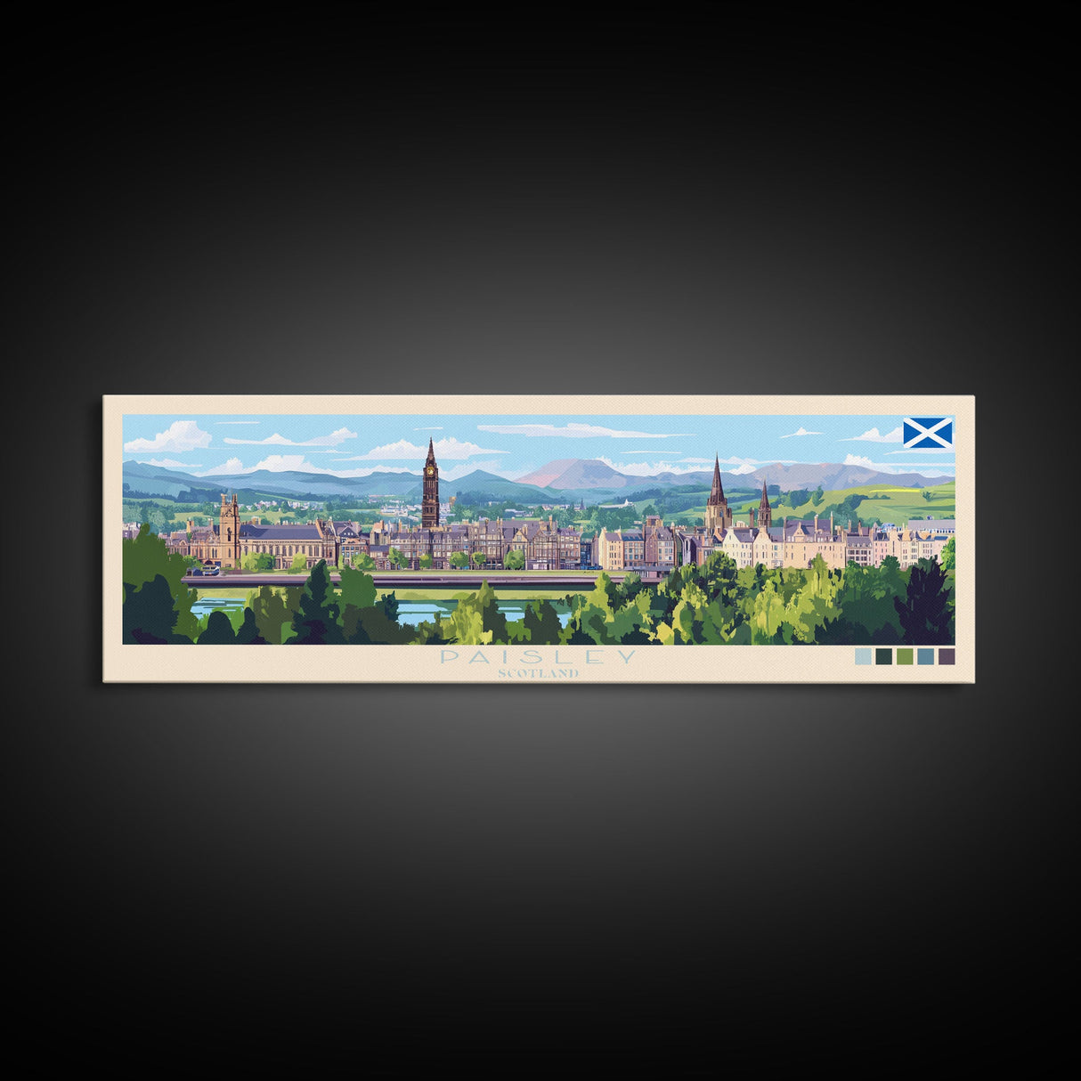 Panoramic Travel Poster Paisley, Scotland Canvas Print, Paisley, Scotland Painting, Scotland Art, Paisley Travel Art, Guest Room Painting