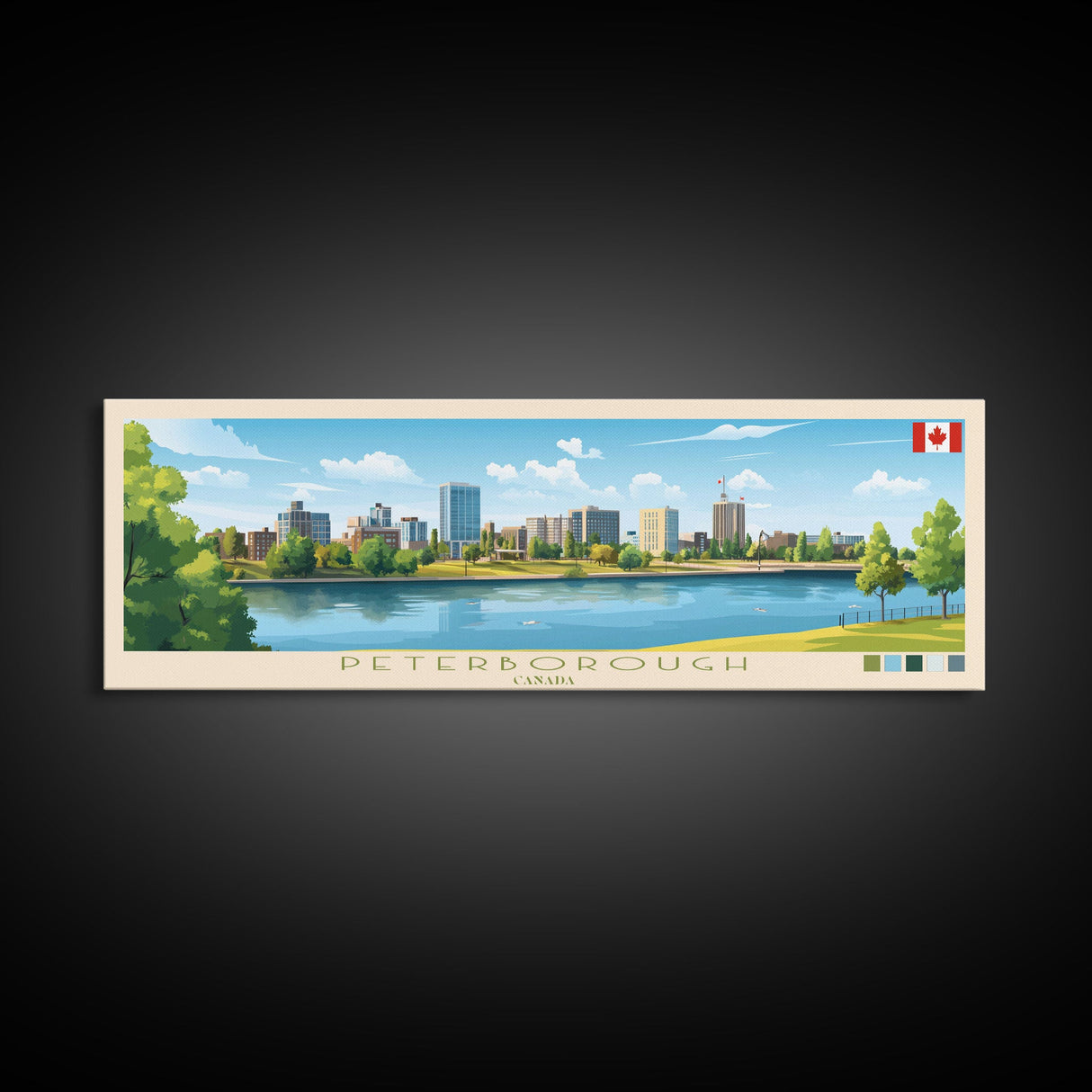 Peterborough, Canada Panoramic Travel Poster Canvas Print, Peterborough, Canada Painting, Canada Art, Peterborough Panoramic Travel Art, Travel Painting