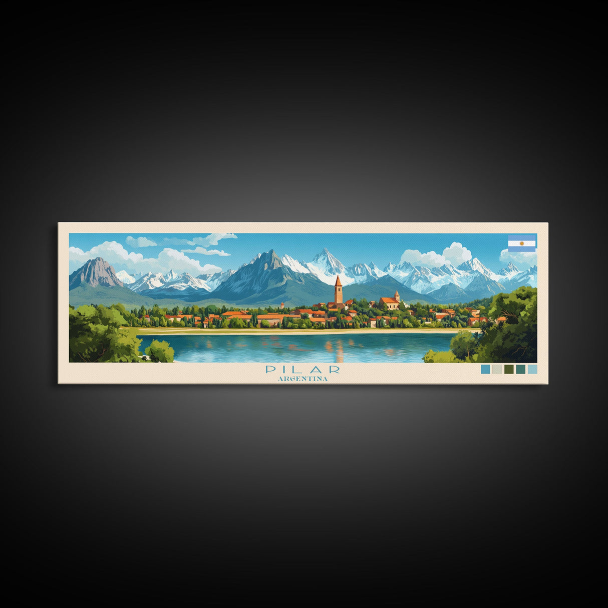 Pilar, Argentina Travel Poster Panoramic Canvas Print, Pilar, Argentina Painting, Argentina Art, Pilar Travel Art, Guest Room Painting