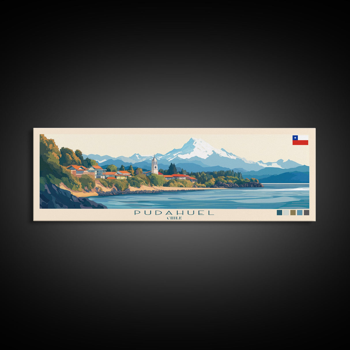 Pudahuel, Chile Travel Poster Panoramic Canvas Print, Pudahuel, Chile Painting, Chile Art, Pudahuel Travel Art, Guest Room Painting