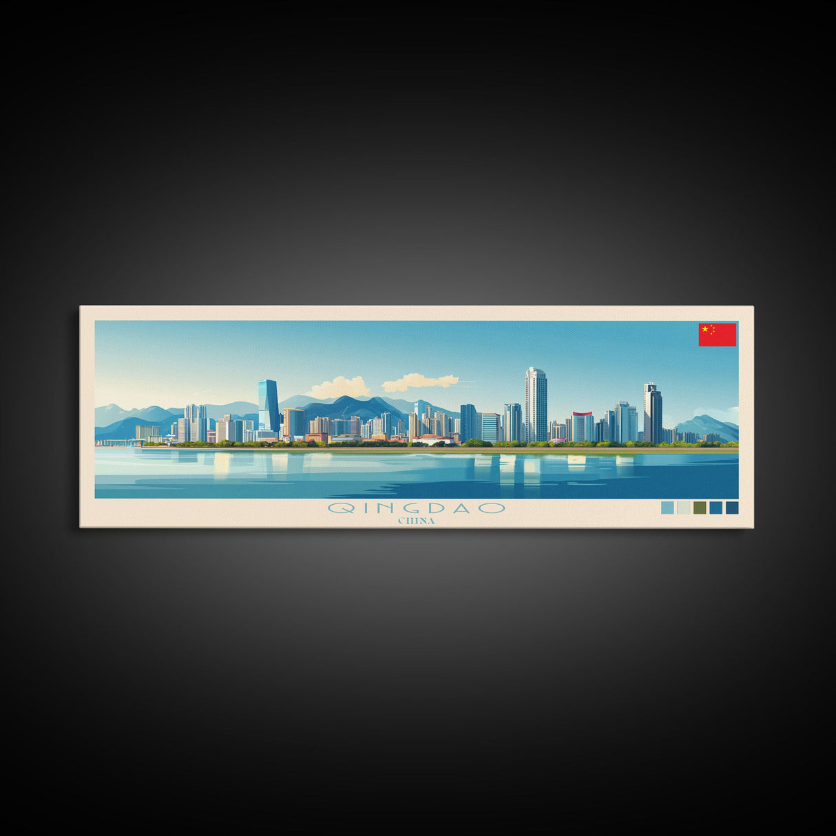 Qingdao, China Panoramic Travel Poster Canvas Print, Qingdao, China Painting, China Art, Qingdao Panoramic Travel Art, Travel Painting