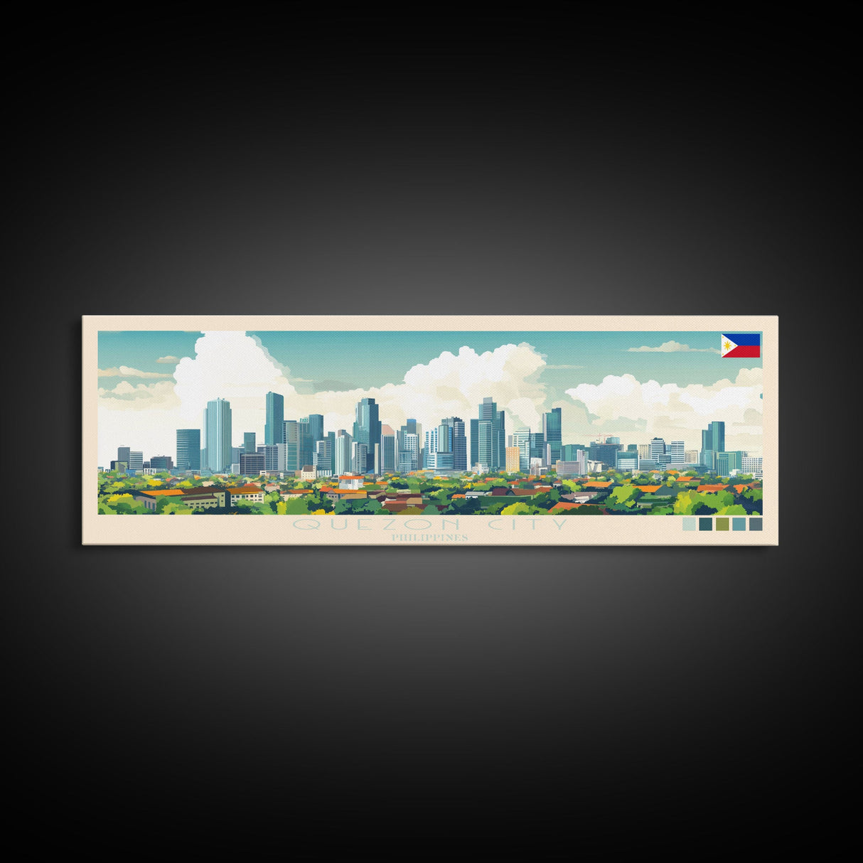 Quezon City, Philippines Travel Poster Panoramic Canvas Print, Quezon City, Philippines Painting, Philippines Art, Quezon City Travel Art, Guest Room Painting