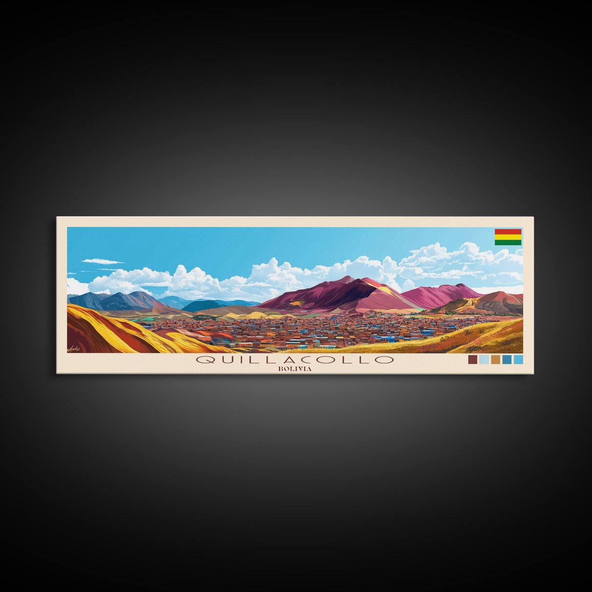 Quillacollo, Bolivia Panoramic Travel Poster Canvas Print, Quillacollo, Bolivia Painting, Bolivia Art, Quillacollo Panoramic Travel Art, Travel Painting