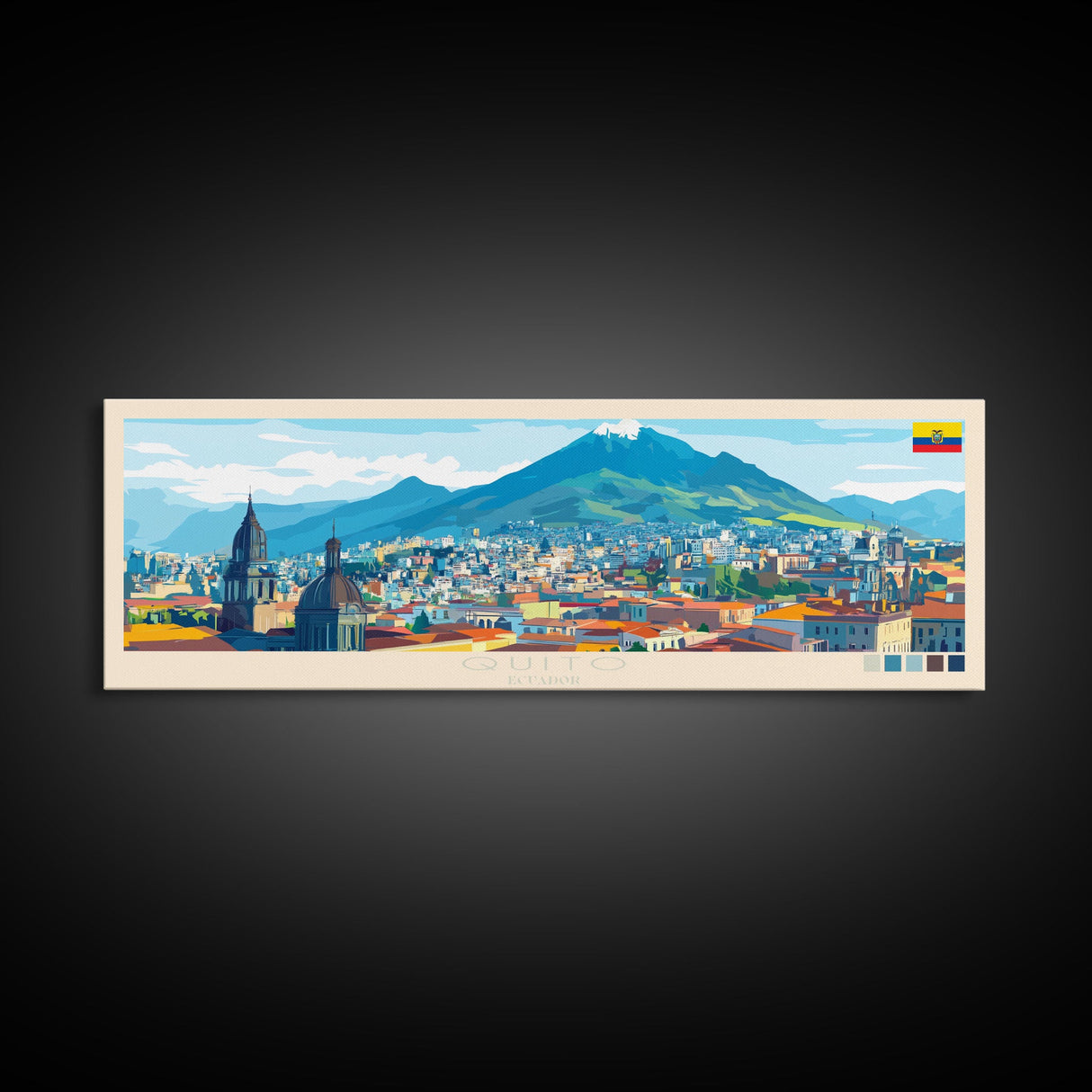 Quito, Ecuador Panoramic Travel Poster Canvas Print, Quito, Ecuador Painting, Ecuador Art, Quito Travel Art, Guest Room Painting