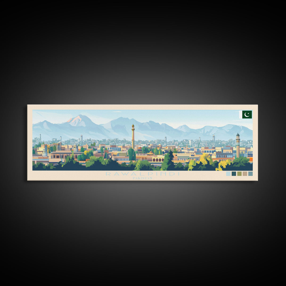 Rawalpindi, Pakistan Panoramic Travel Poster Canvas Print, Rawalpindi, Pakistan Painting, Pakistan Art, Rawalpindi Travel Art, Living Room Painting