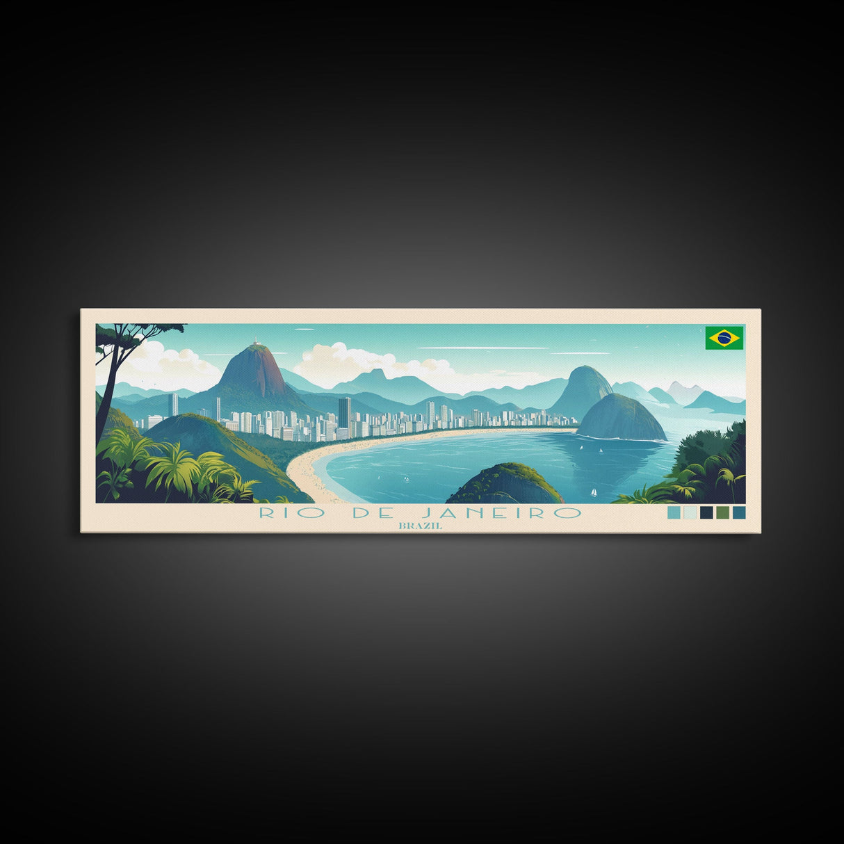 Rio de Janeiro, Brazil Panoramic Travel Poster Canvas Print, Rio de Janeiro, Brazil Painting, Brazil Art, Rio de Janeiro Travel Art, Living Room Painting