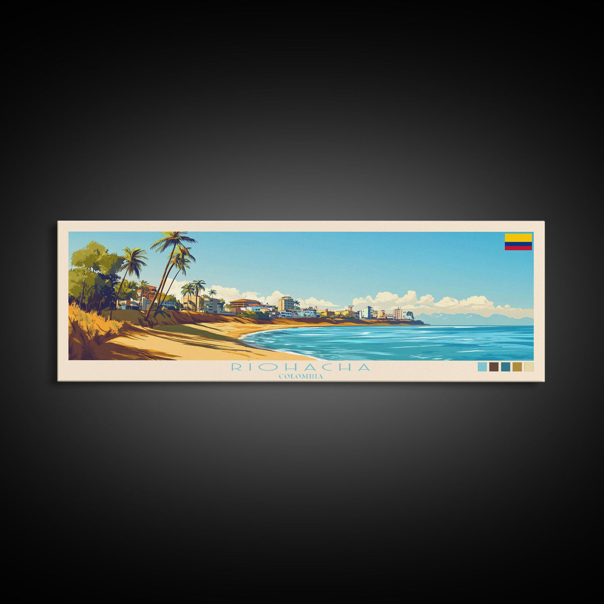 Riohacha, Colombia Travel Poster Panoramic Canvas Print, Riohacha, Colombia Painting, Colombia Art, Riohacha Travel Art, Guest Room Painting