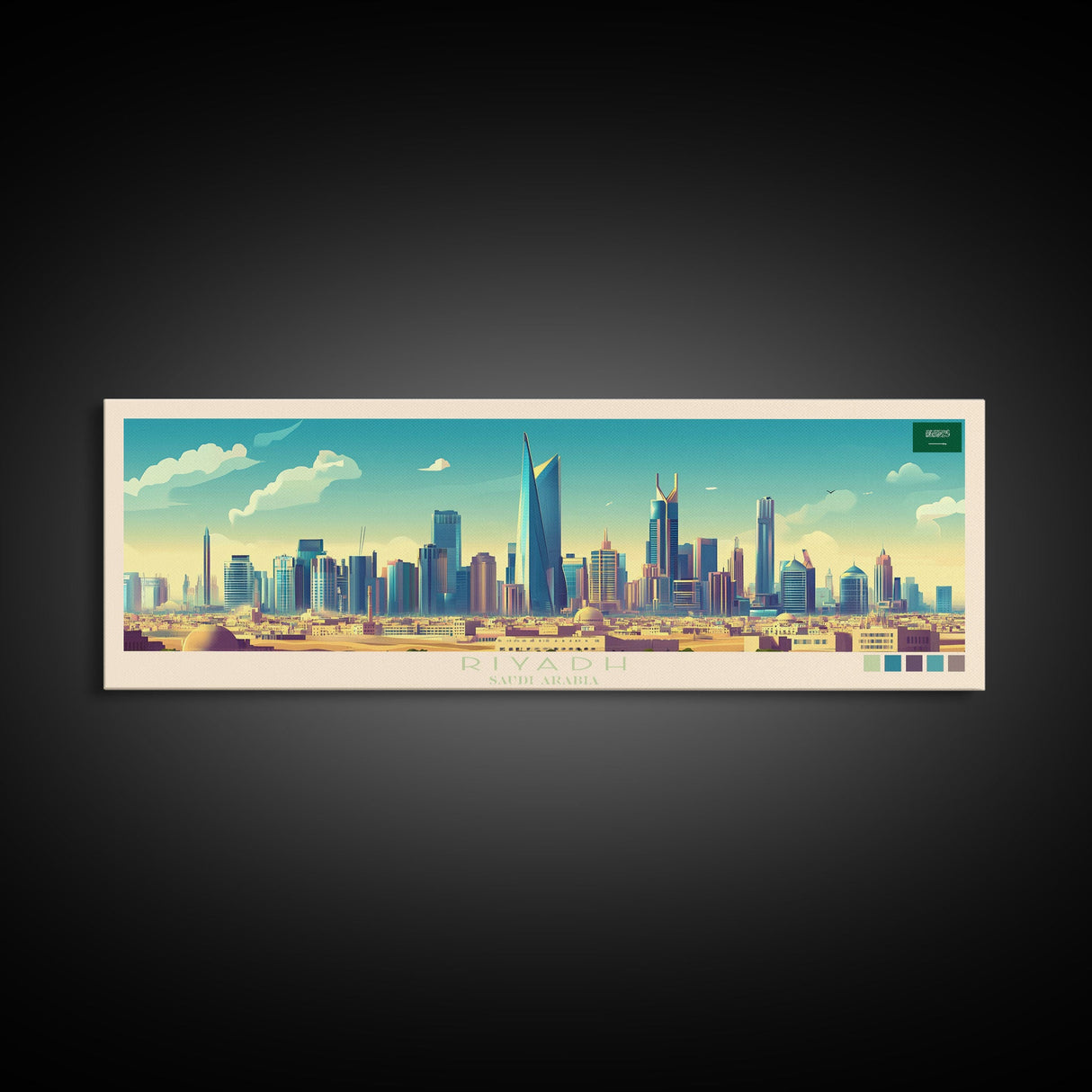 Panoramic Travel Poster Riyadh, Saudi Arabia Canvas Print, Riyadh, Saudi Arabia Painting, Saudi Arabia Art, Riyadh Travel Art, Guest Room Painting