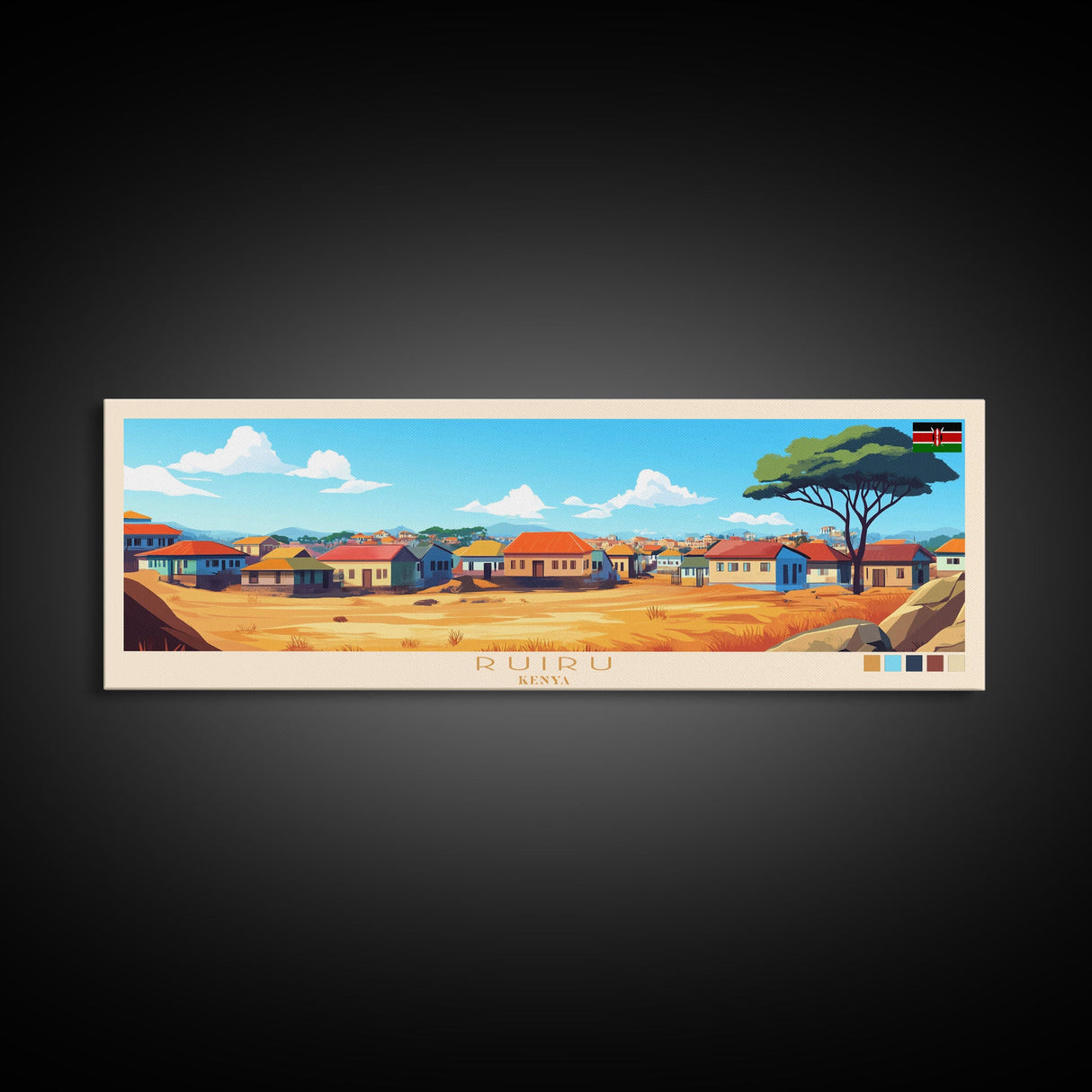 Ruiru, Kenya Panoramic Travel Poster Canvas Print, Ruiru, Kenya Painting, Kenya Art, Ruiru Travel Art, Living Room Painting