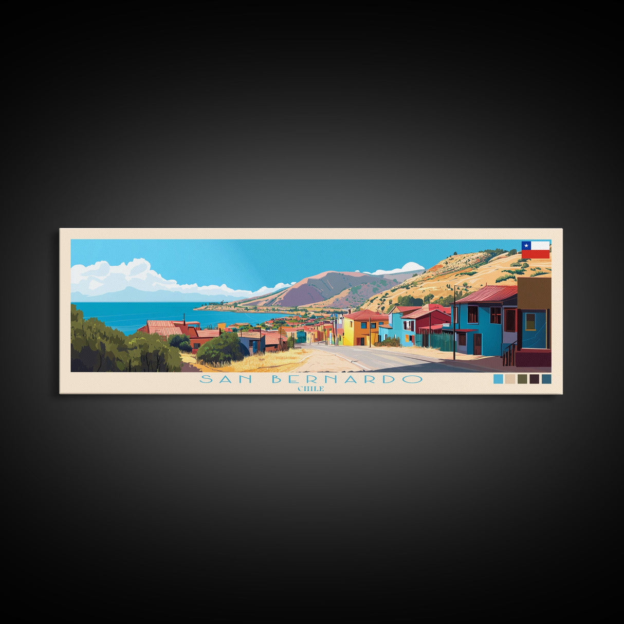 San Bernardo, Chile Panoramic Travel Poster Canvas Print, San Bernardo, Chile Painting, Chile Art, San Bernardo Travel Art, Living Room Painting