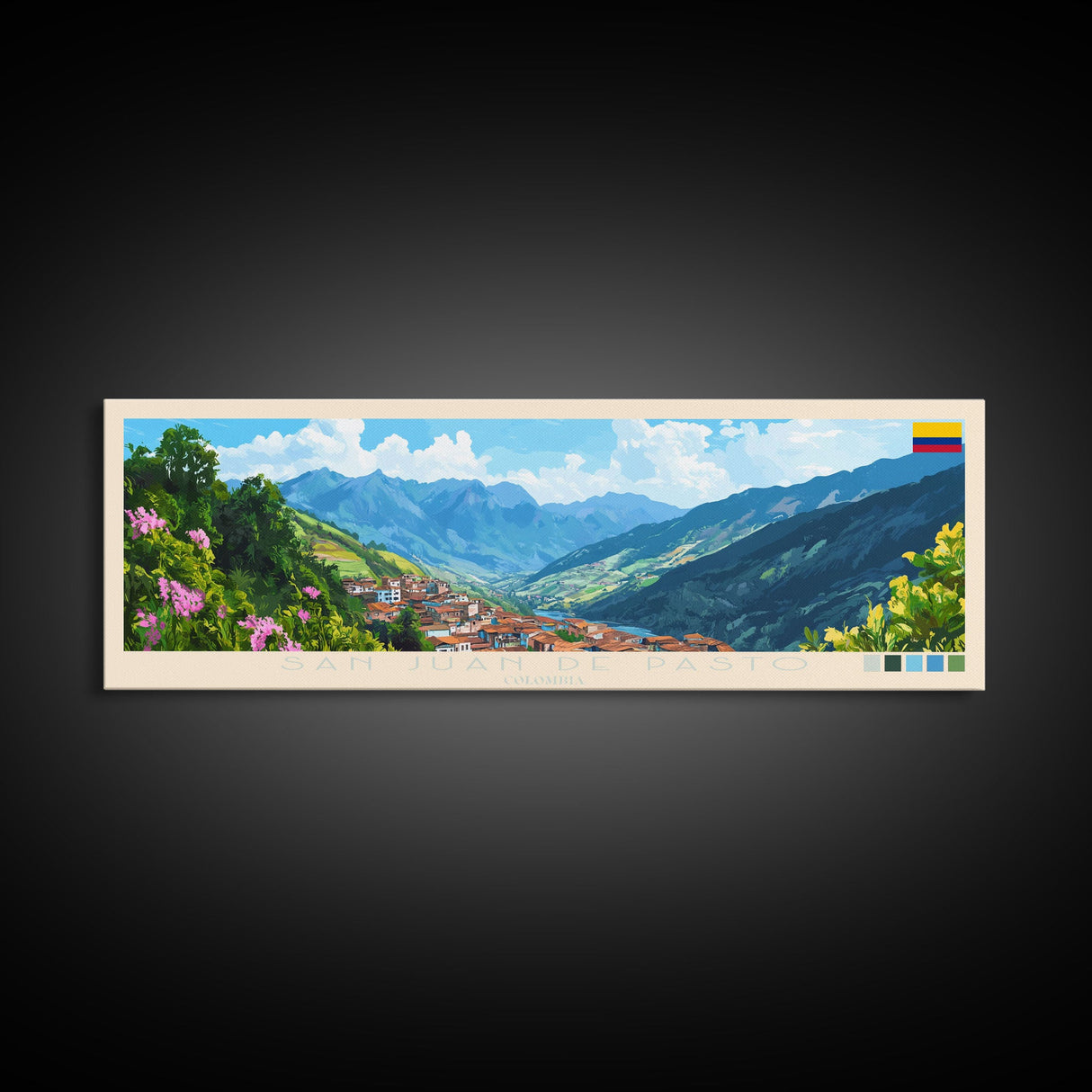 San Juan de Pasto, Colombia Travel Poster Panoramic Canvas Print, San Juan de Pasto, Colombia Painting, Colombia Art, San Juan de Pasto Travel Art, Guest Room Painting