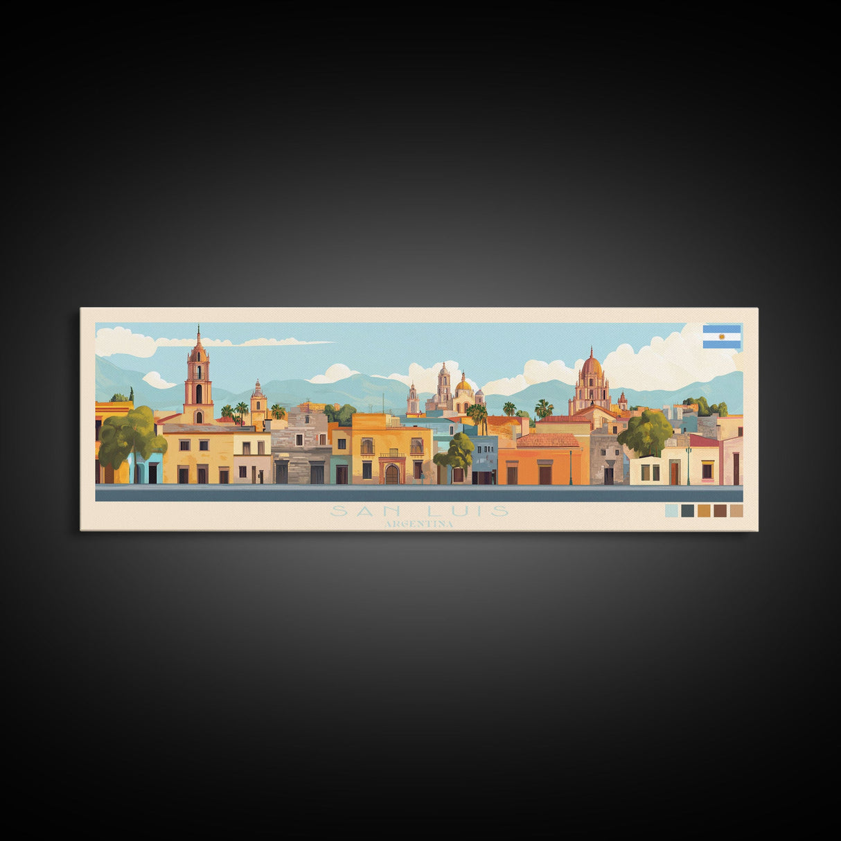 San Luis, Argentina Panoramic Travel Poster Canvas Print, San Luis, Argentina Painting, Argentina Art, San Luis Travel Art, Guest Room Painting