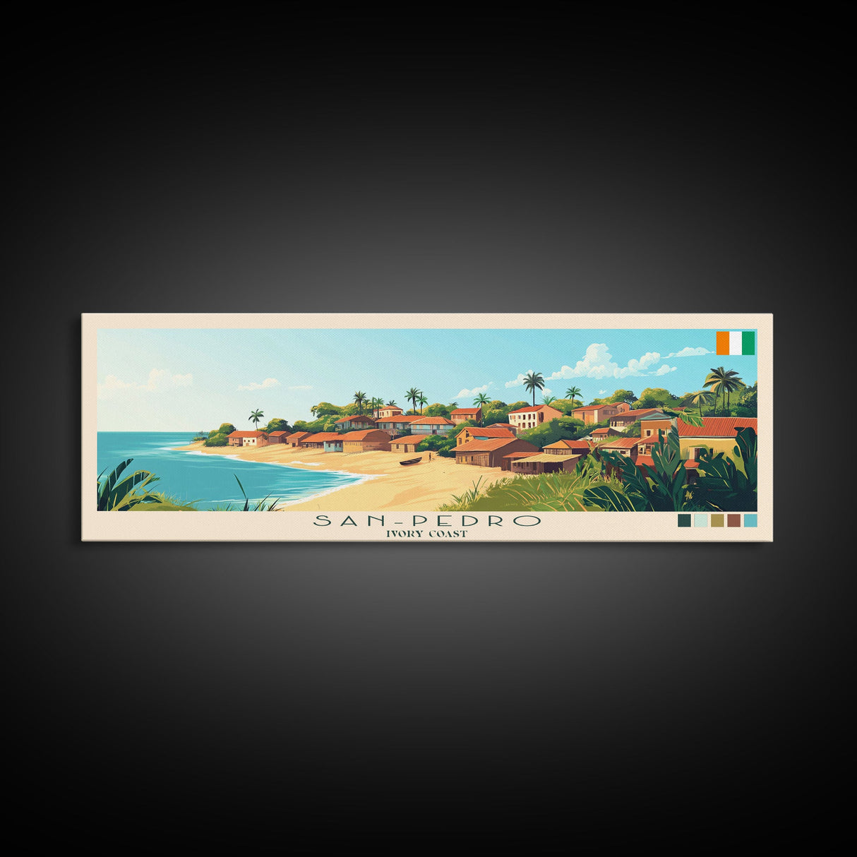 San-Pedro, Ivory Coast Panoramic Travel Poster Canvas Print, San-Pedro, Ivory Coast Painting, Ivory Coast Art, San-Pedro Travel Art, Guest Room Painting