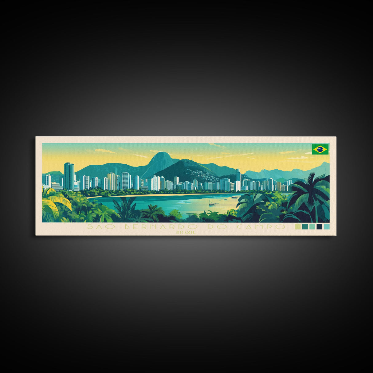 Panoramic Travel Poster Sao Bernardo do Campo, Brazil Canvas Print, Sao Bernardo do Campo, Brazil Painting, Brazil Art, Sao Bernardo do Campo Travel Art, Guest Room Painting