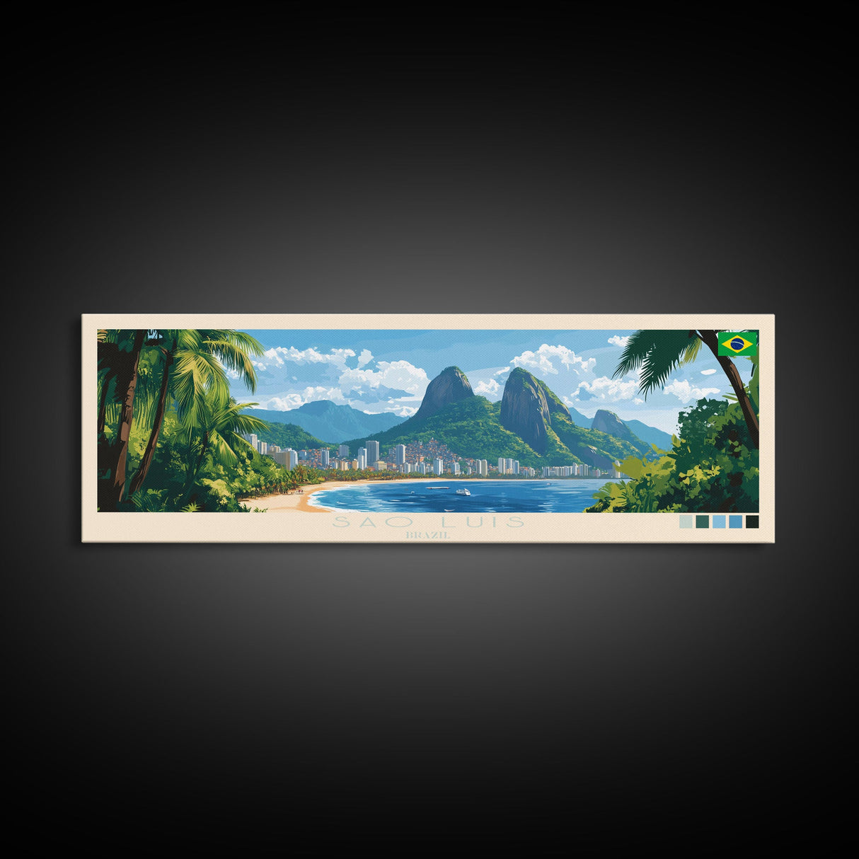 Sao Luis, Brazil Travel Poster Panoramic Canvas Print, Sao Luis, Brazil Painting, Brazil Art, Sao Luis Travel Art, Guest Room Painting