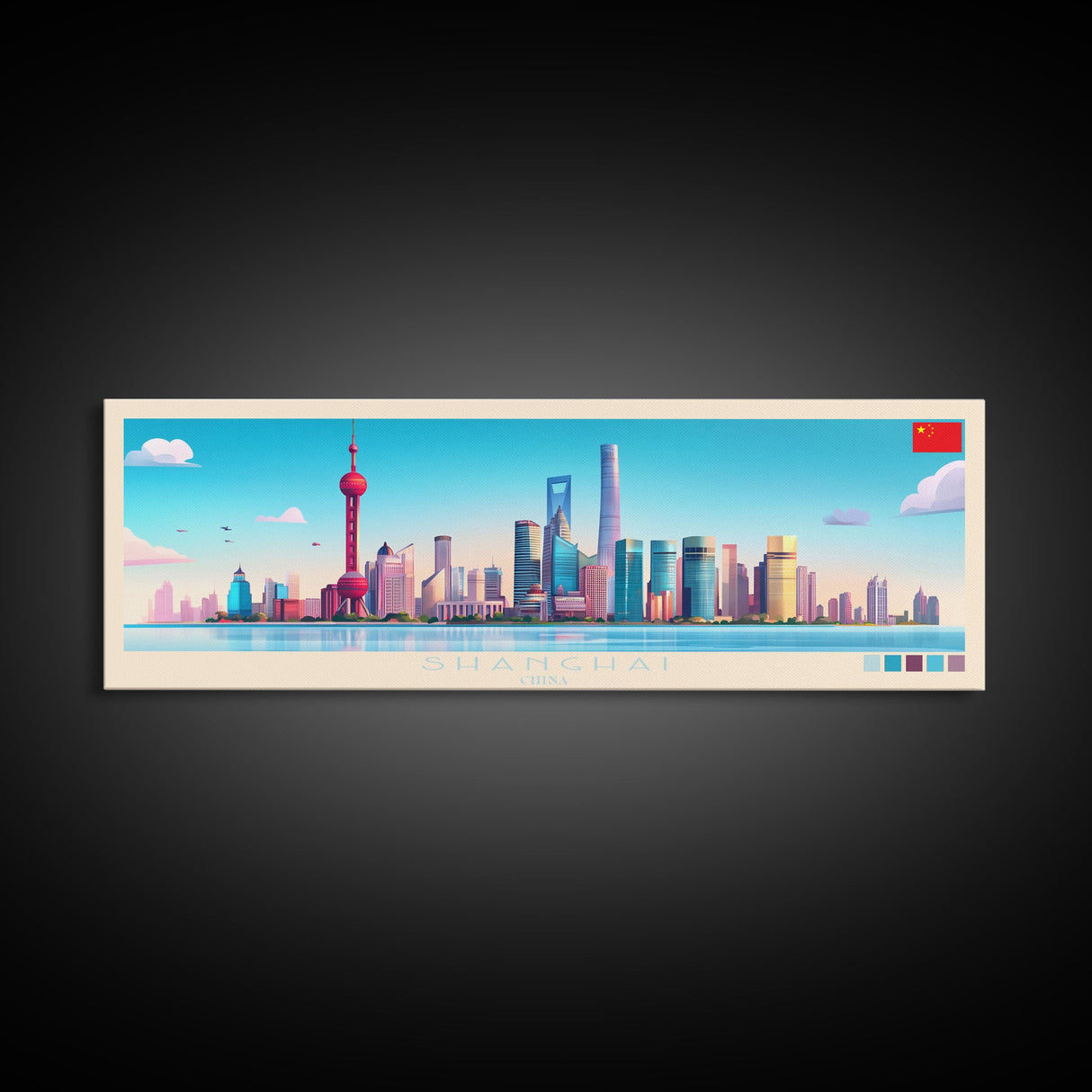 Shanghai, China Travel Poster Panoramic Canvas Print, Shanghai, China Painting, China Art, Shanghai Travel Art, Guest Room Painting