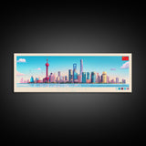 Shanghai, China Travel Poster Panoramic Canvas Print, Shanghai, China Painting, China Art, Shanghai Travel Art, Guest Room Painting