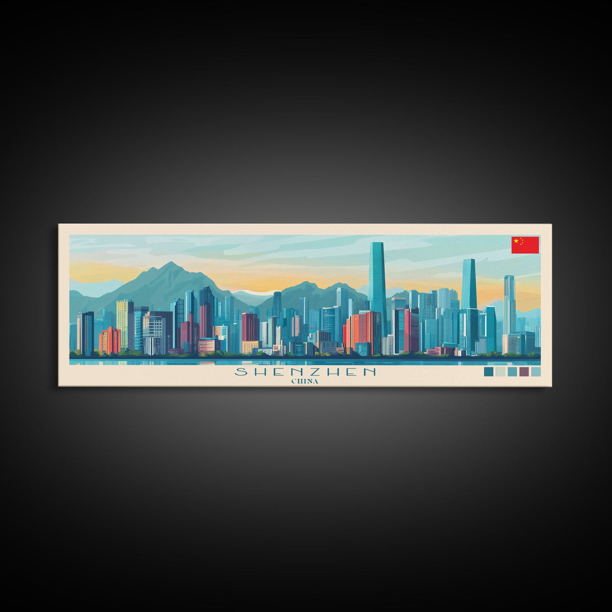 Panoramic Travel Poster Shenzhen, China Canvas Print, Shenzhen, China Painting, China Art, Shenzhen Travel Art, Guest Room Painting