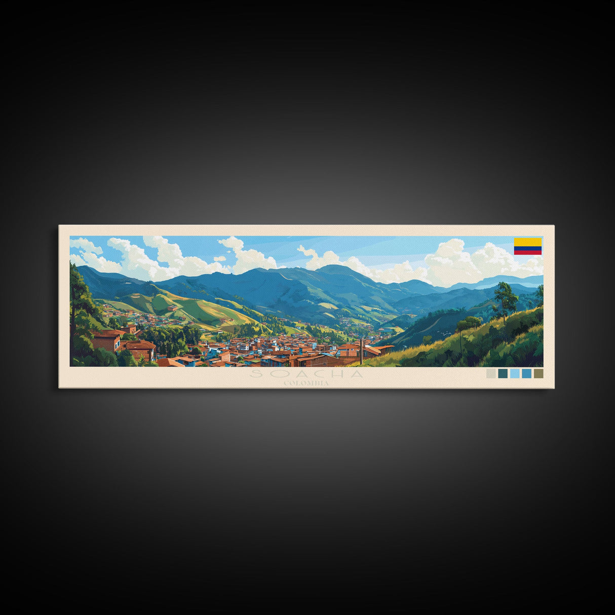 Soacha, Colombia Panoramic Travel Poster Canvas Print, Soacha, Colombia Painting, Colombia Art, Soacha Travel Art, Guest Room Painting