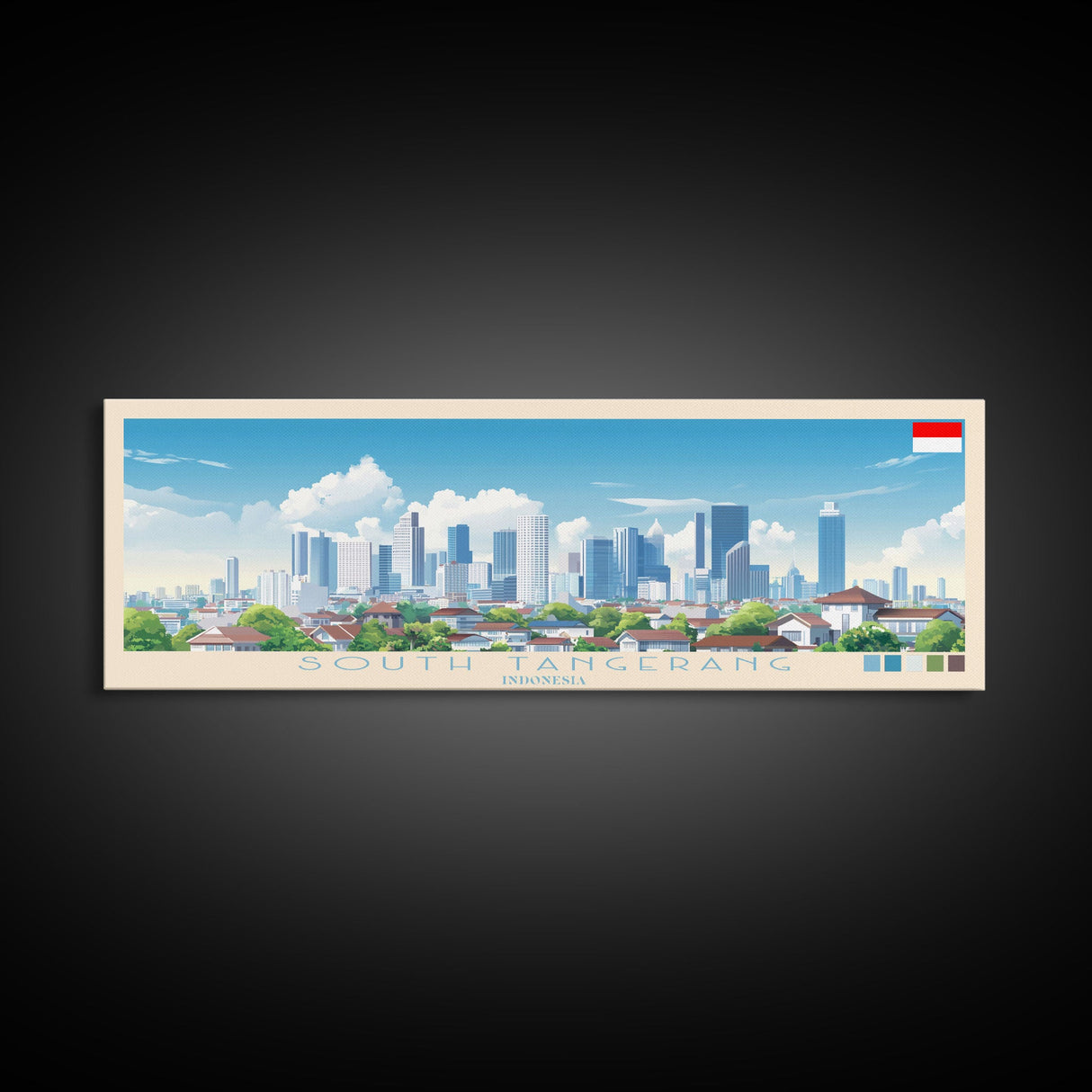 South Tangerang, Indonesia Panoramic Travel Poster Canvas Print, South Tangerang, Indonesia Painting, Indonesia Art, South Tangerang Travel Art, Guest Room Painting