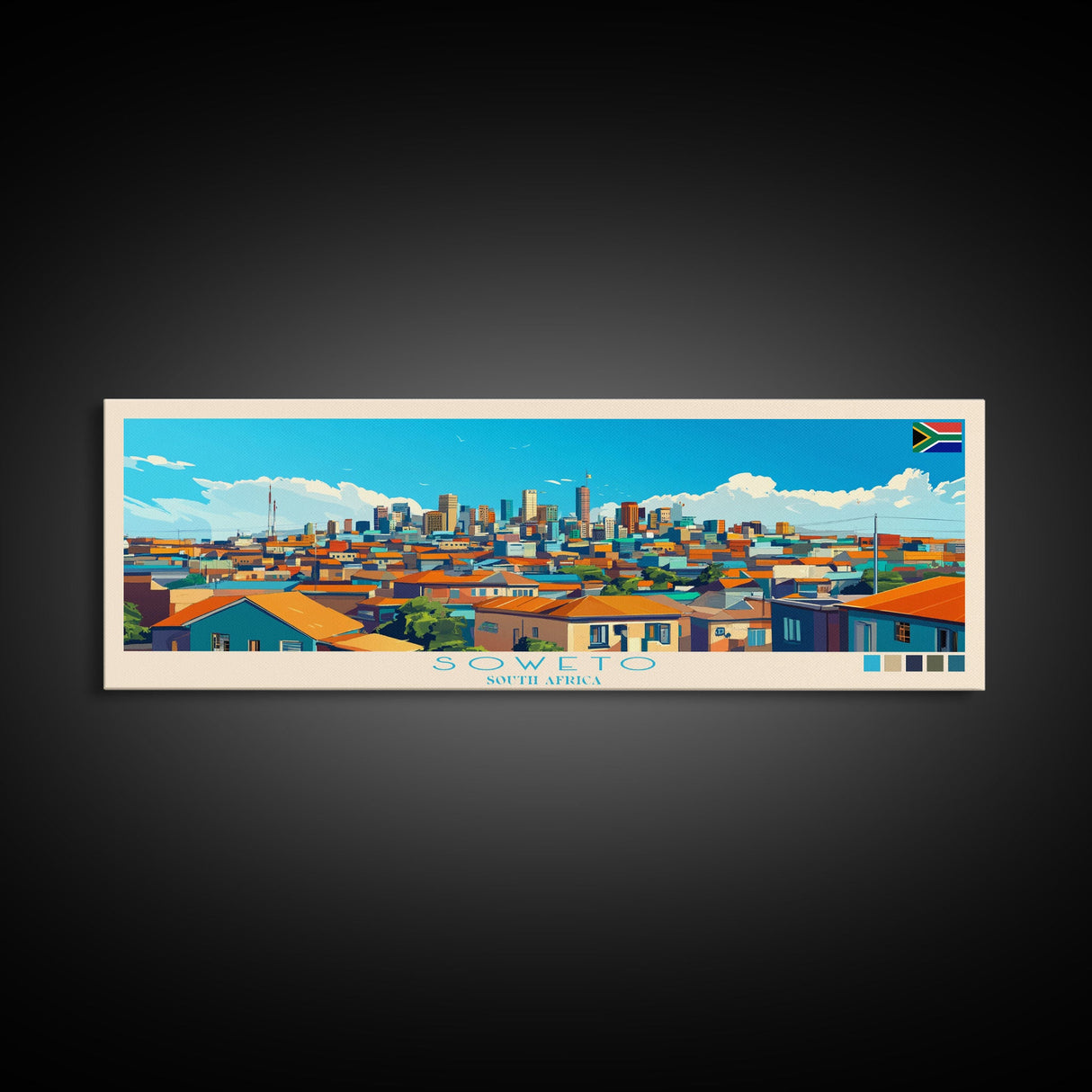 Soweto, South Africa Panoramic Travel Poster Canvas Print, Soweto, South Africa Painting, South Africa Art, Soweto Travel Art, Living Room Painting