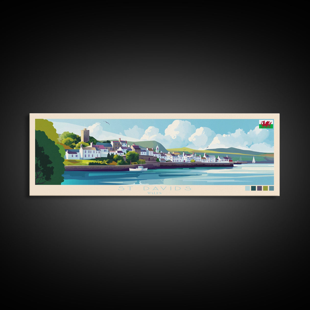 Panoramic Travel Poster St Davids, Wales Canvas Print, St Davids, Wales Painting, Wales Art, St Davids Travel Art, Guest Room Painting