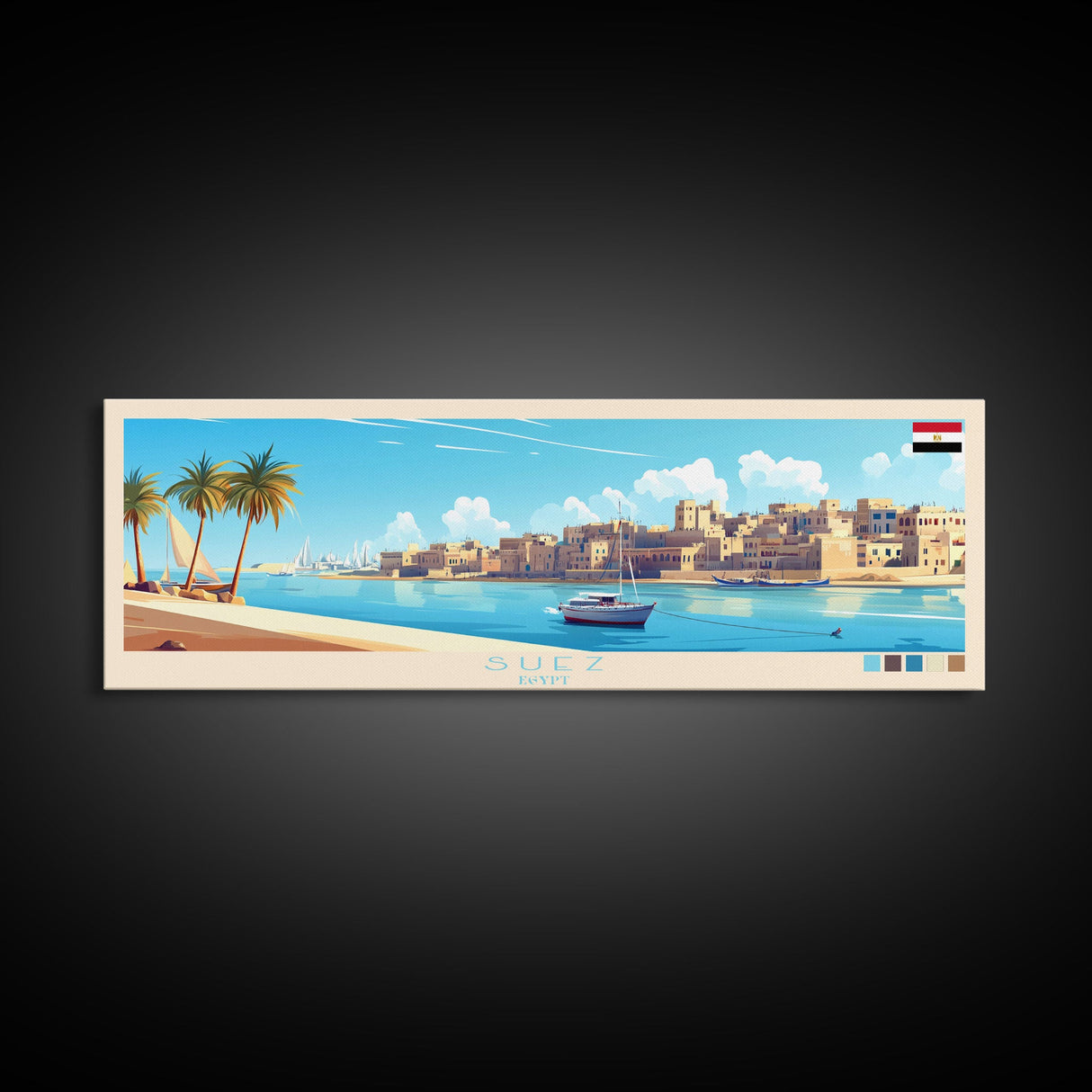 Suez, Egypt Travel Poster Panoramic Canvas Print, Suez, Egypt Painting, Egypt Art, Suez Travel Art, Guest Room Painting