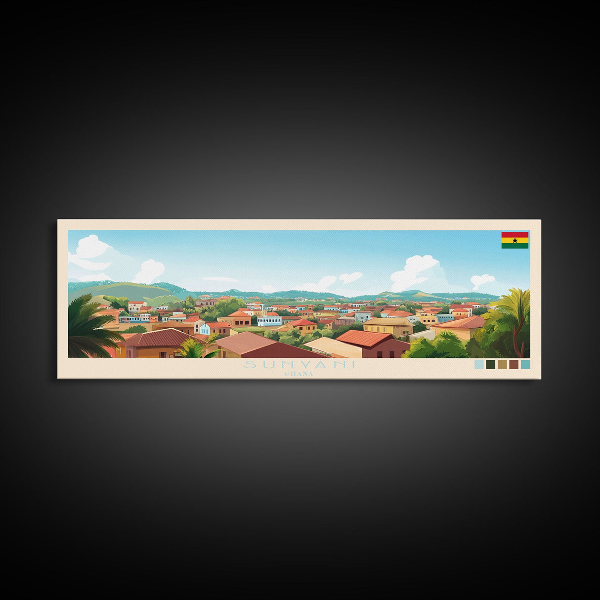 Sunyani, Ghana Panoramic Travel Poster Canvas Print, Sunyani, Ghana Painting, Ghana Art, Sunyani Panoramic Travel Art, Travel Painting