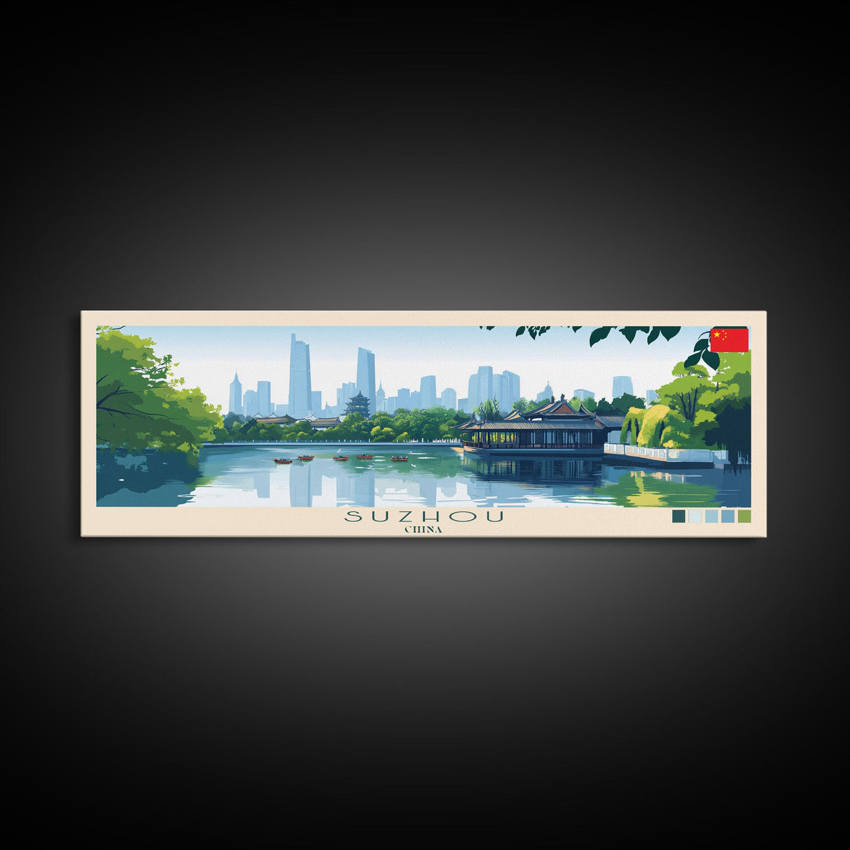 Suzhou, China Panoramic Travel Poster Canvas Print, Suzhou, China Painting, China Art, Suzhou Travel Art, Living Room Painting