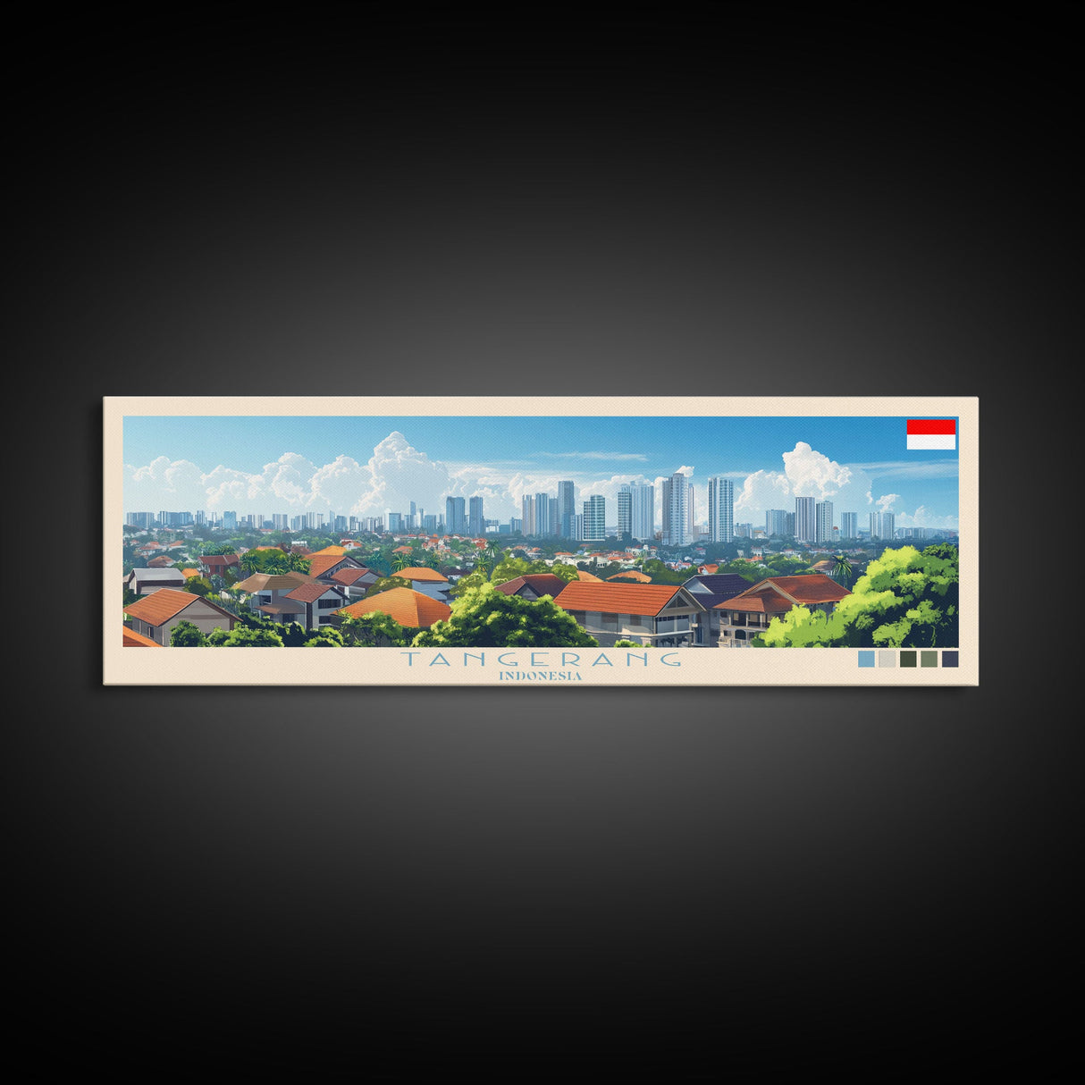 Panoramic Travel Poster Tangerang, Indonesia Canvas Print, Tangerang, Indonesia Painting, Indonesia Art, Tangerang Travel Art, Guest Room Painting