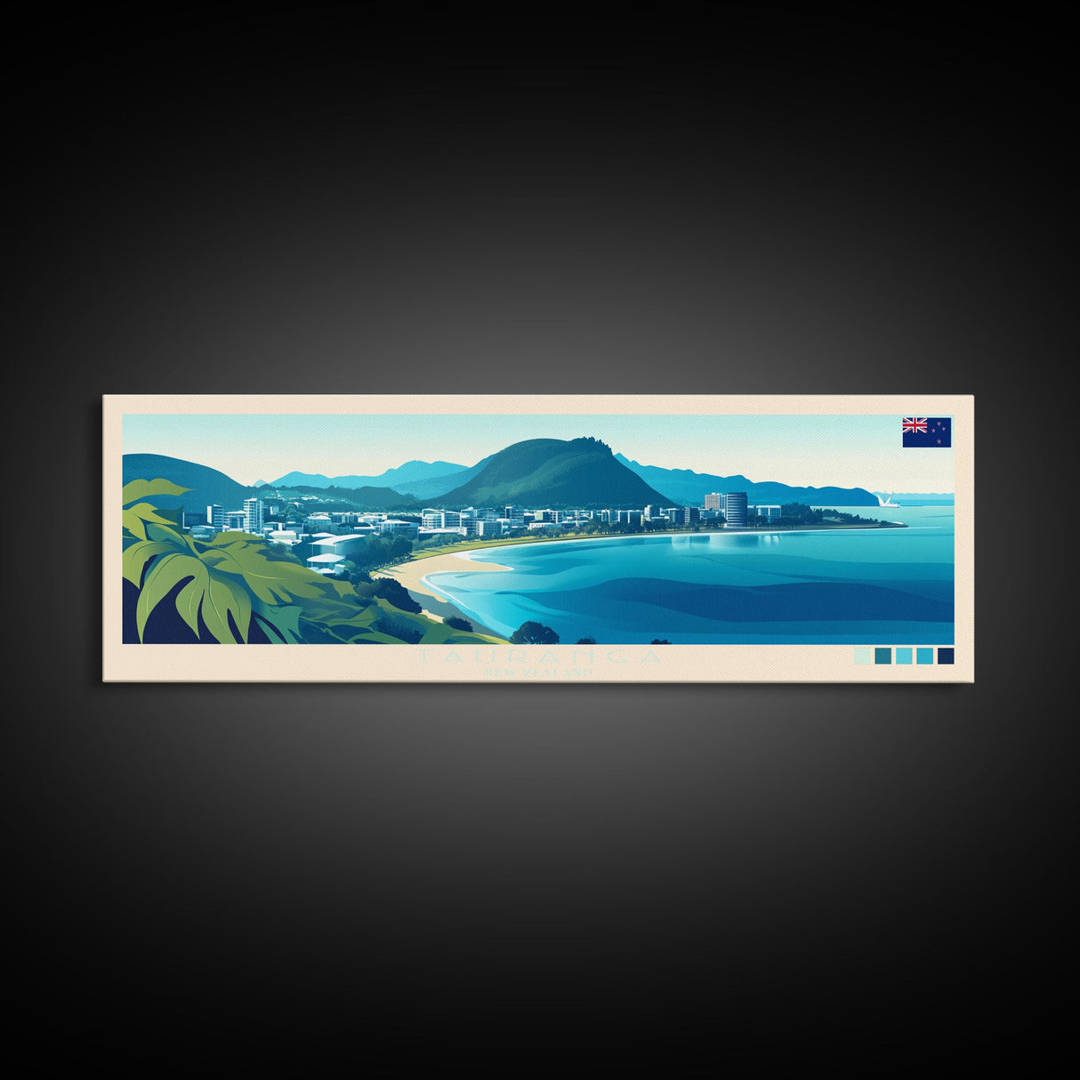 Tauranga, New Zealand Travel Poster Panoramic Canvas Print, Tauranga, New Zealand Painting, New Zealand Art, Tauranga Travel Art, Guest Room Painting