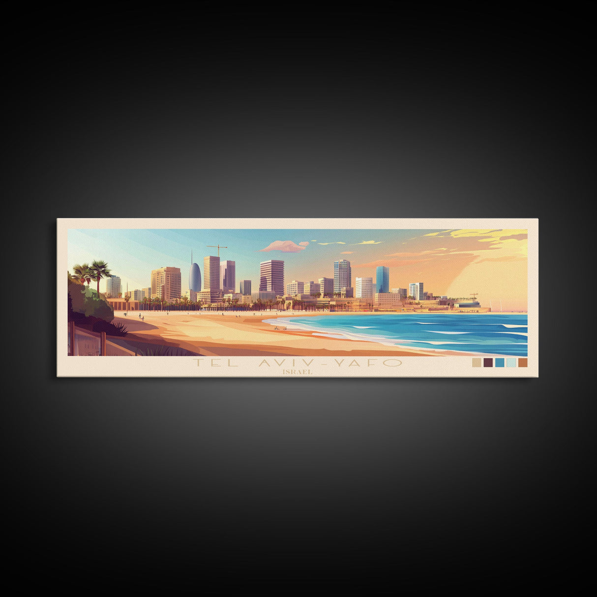 Panoramic Travel Poster Tel Aviv-Yafo, Israel Canvas Print, Tel Aviv-Yafo, Israel Painting, Israel Art, Tel Aviv-Yafo Travel Art, Guest Room Painting