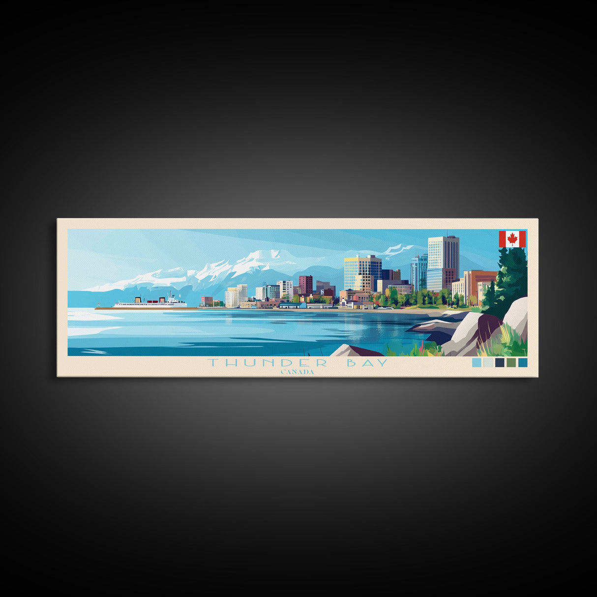 Thunder Bay, Canada Panoramic Travel Poster Canvas Print, Thunder Bay, Canada Painting, Canada Art, Thunder Bay Travel Art, Guest Room Painting