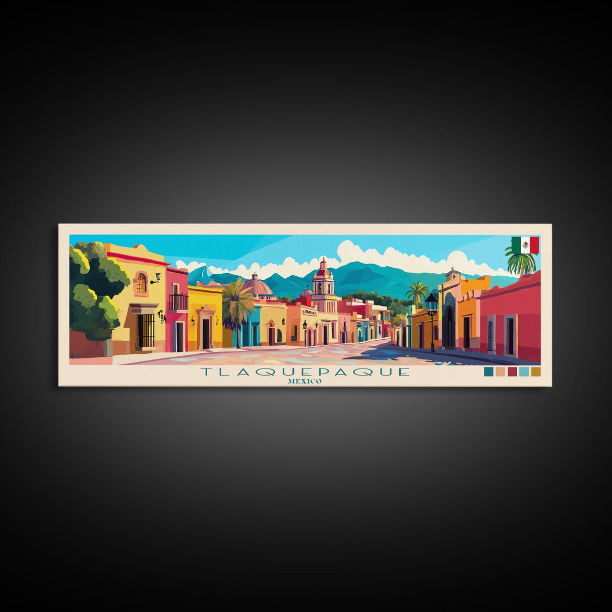 Tlaquepaque, Mexico Panoramic Travel Poster Canvas Print, Tlaquepaque, Mexico Painting, Mexico Art, Tlaquepaque Panoramic Travel Art, Travel Painting